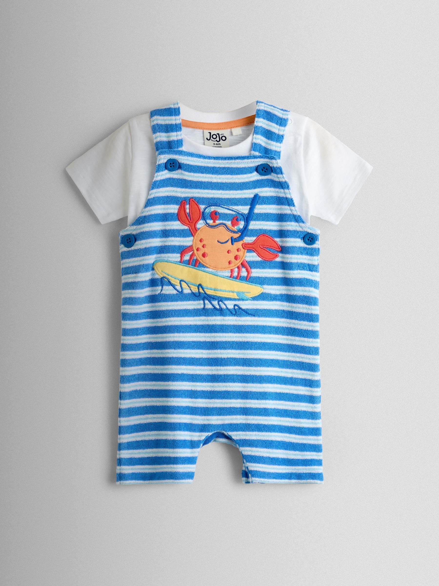 Blue Crab Appliqué 2-Piece Towelling Dungarees & T-Shirt Set - Image 1 of 6