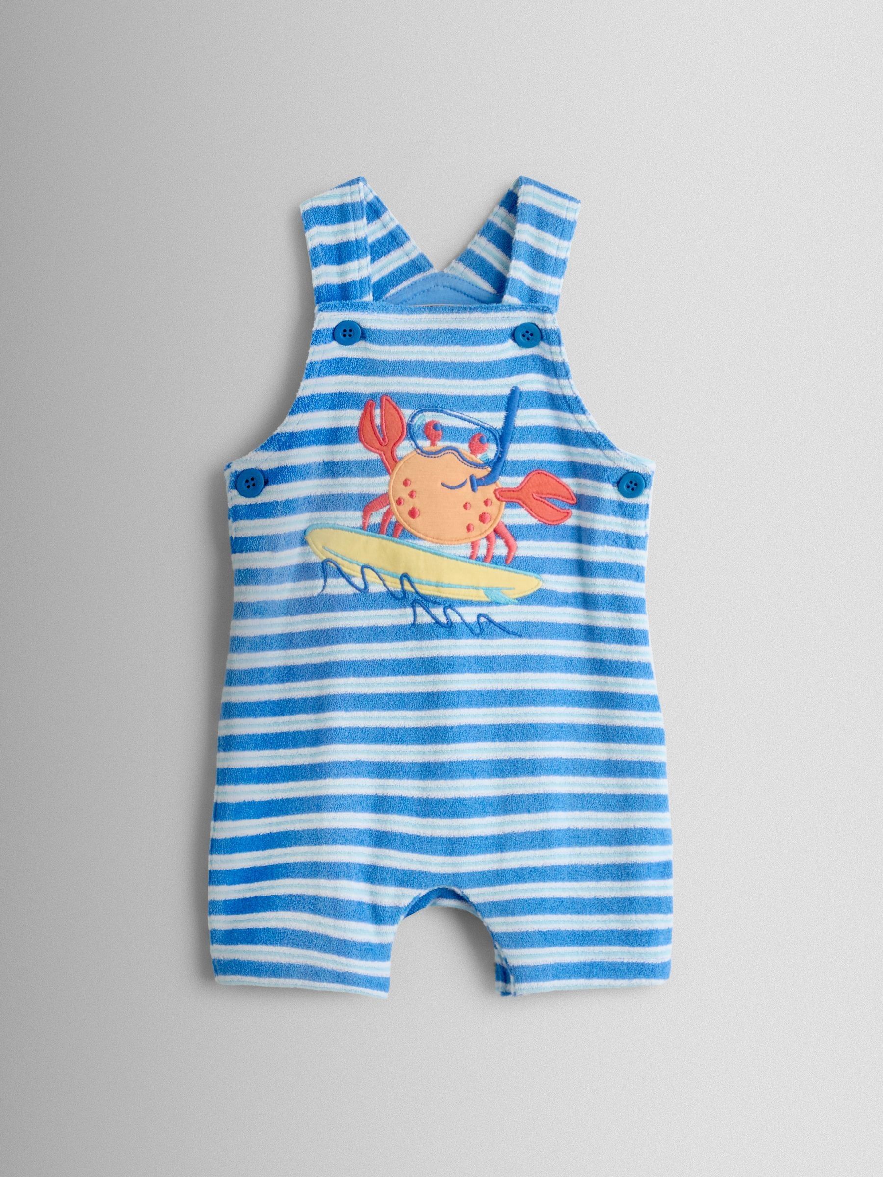 Blue Crab Appliqué 2-Piece Towelling Dungarees & T-Shirt Set - Image 4 of 6