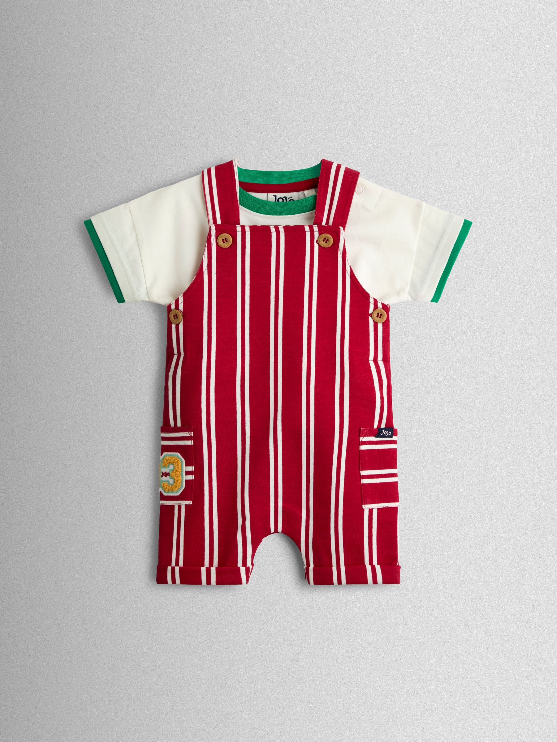 Red 2-Piece Stripe Dungarees & T-Shirt Set - Image 1 of 7