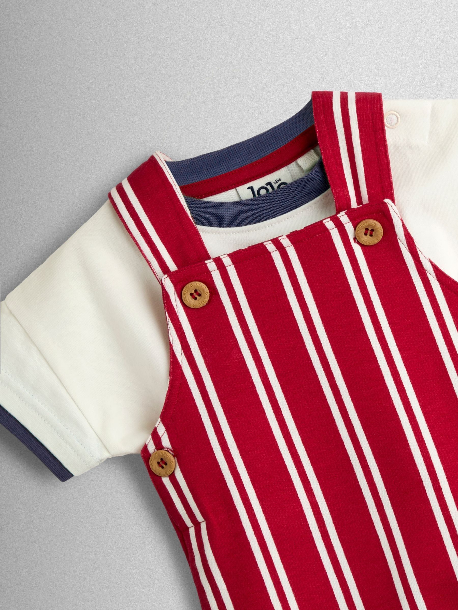 Red 2-Piece Stripe Dungarees & T-Shirt Set - Image 4 of 4 Red 2-Piece Stripe Dungarees & T-Shirt Set - Image 4 of 4
