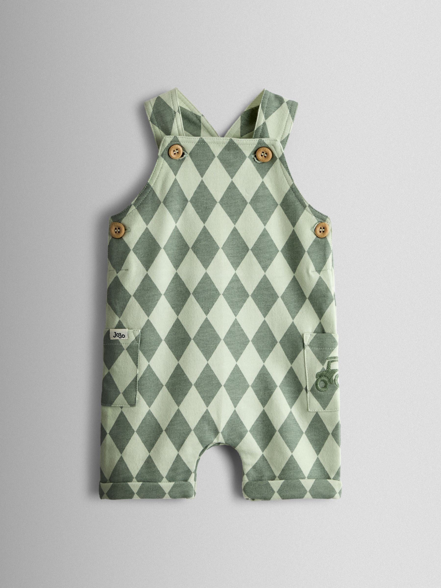 Green 2-Piece Harlequin Dungarees & T-Shirt Set - Image 2 of 7