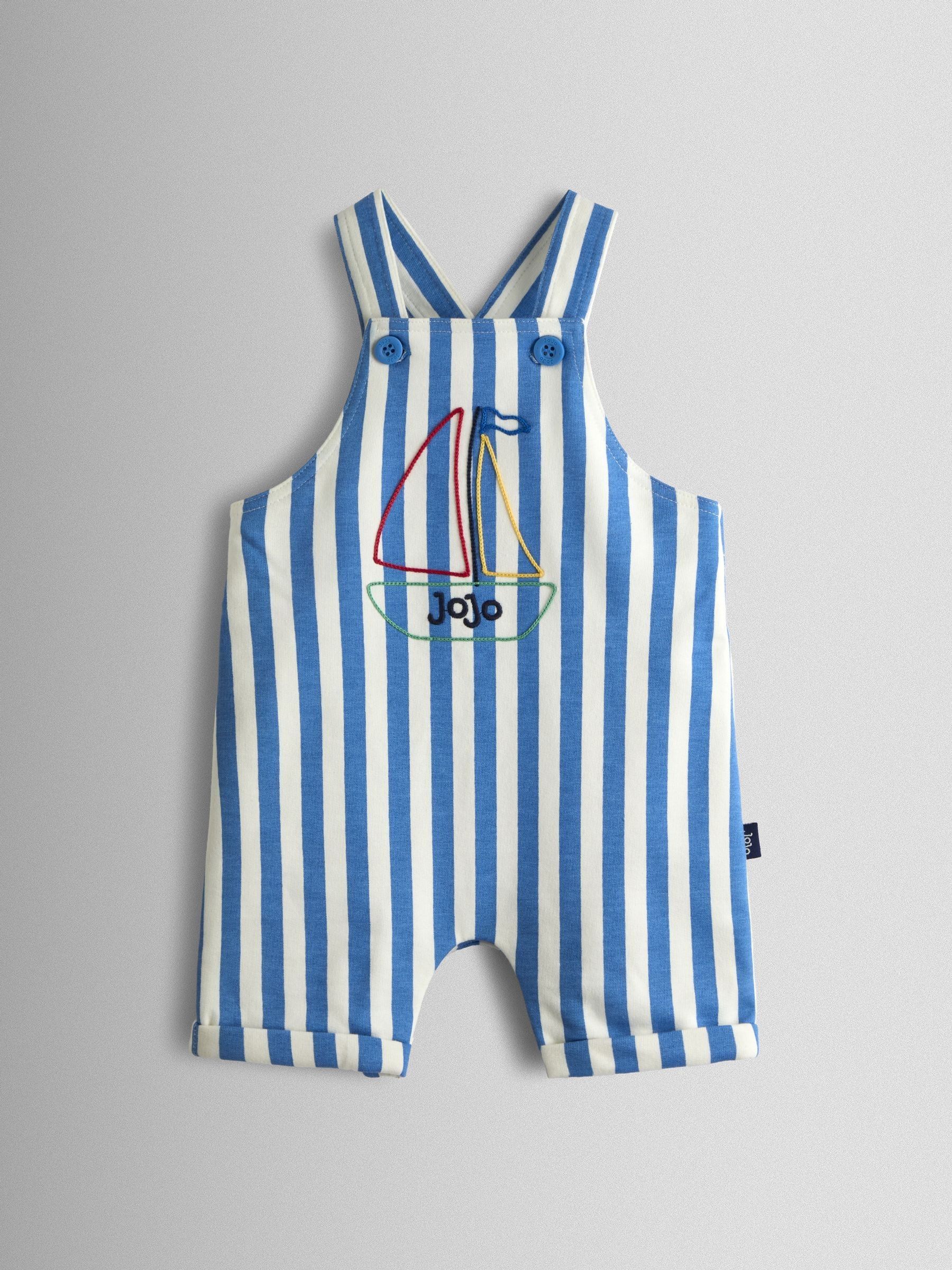 Blue Boat Stripe Appliqué Dunagrees & T-Shirt Set 2 Piece - Image 4 of 7