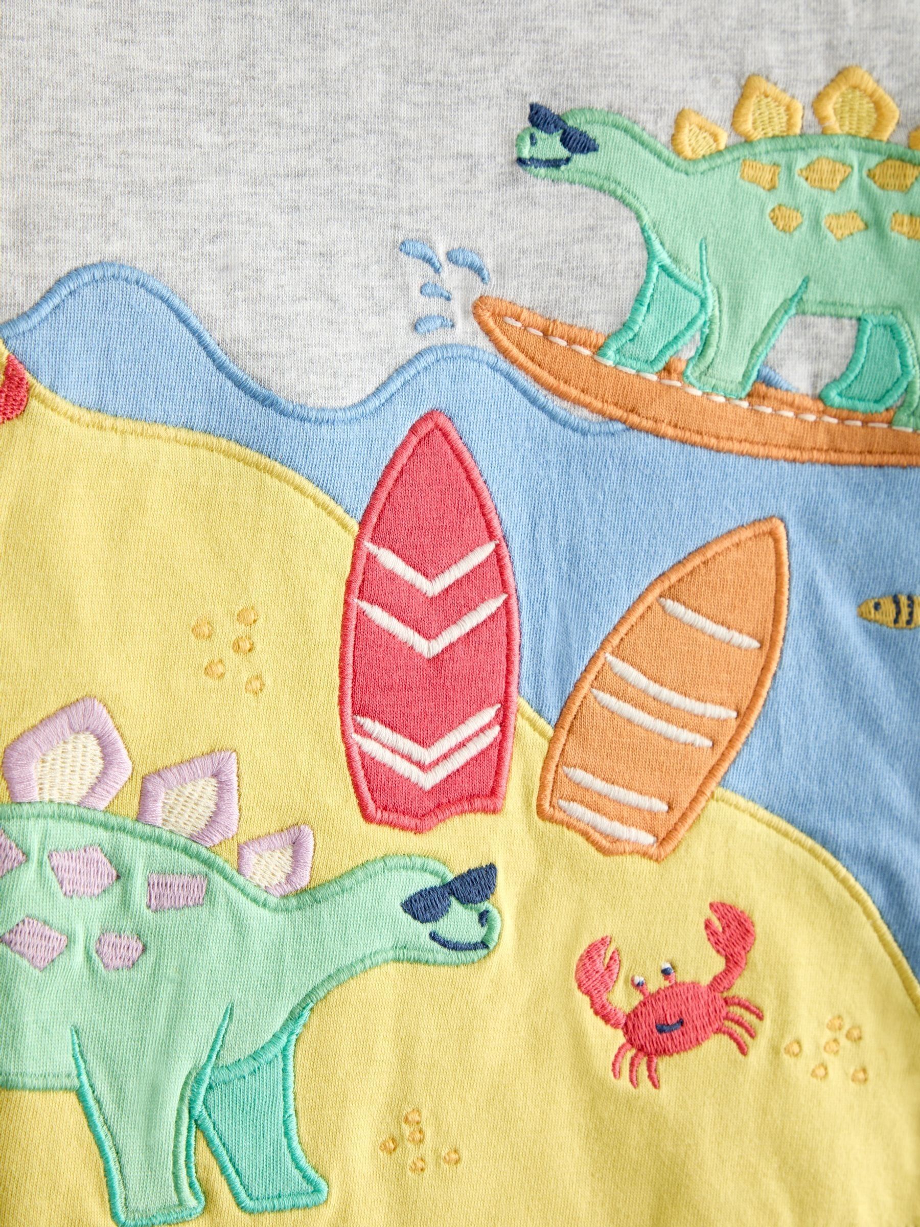 Grey Surfing Dino Scene Applique T-Shirt - Image 3 of 3