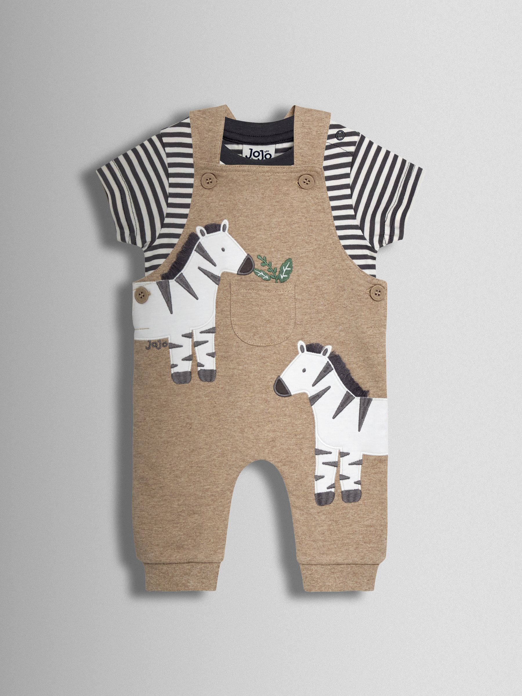 Natural Zebra 2-Piece Zebra Appliqué Dungarees & Rib T-Shirt Set - Image 1 of 6