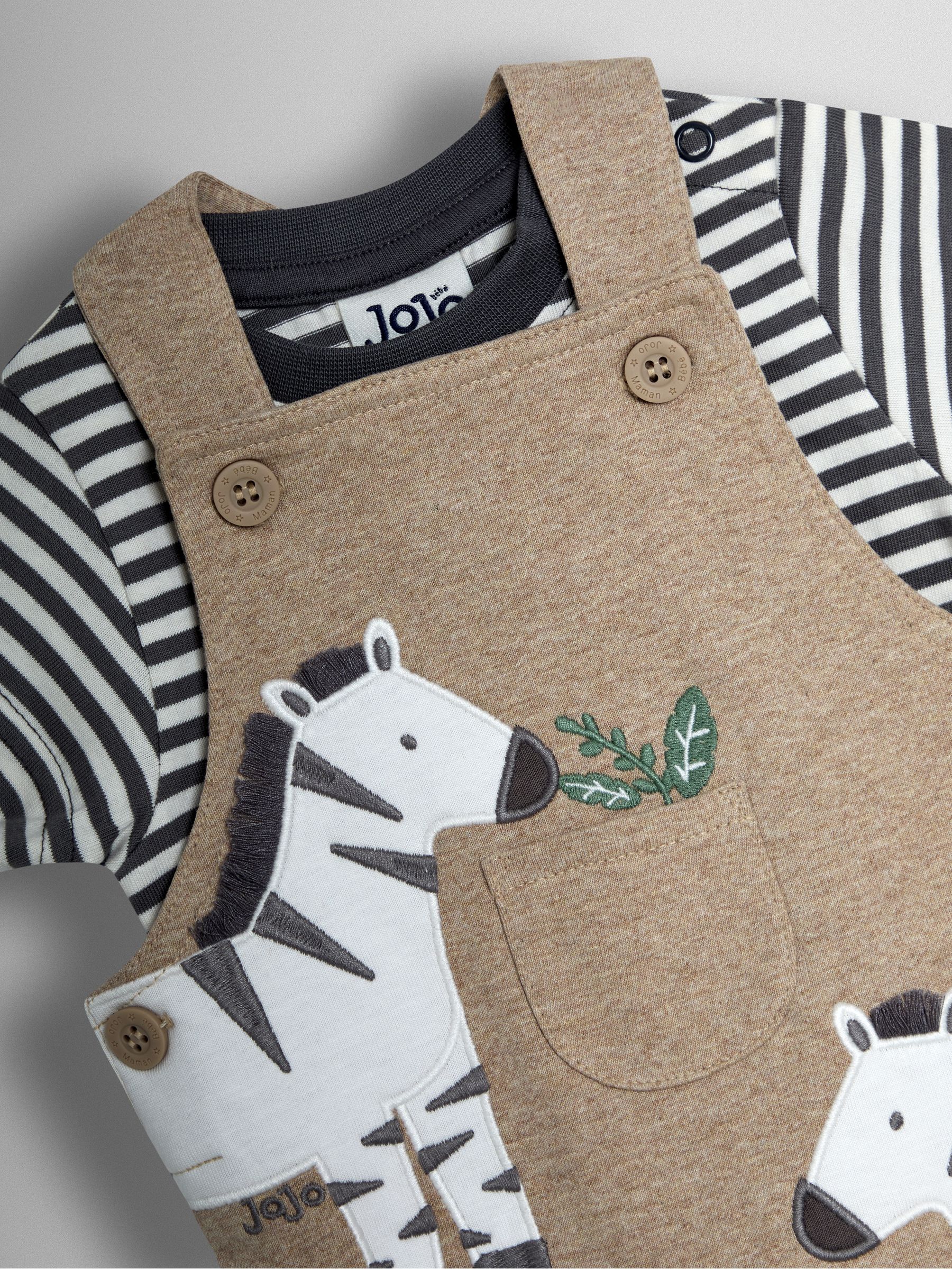 Natural Zebra 2-Piece Zebra Appliqué Dungarees & Rib T-Shirt Set - Image 6 of 6