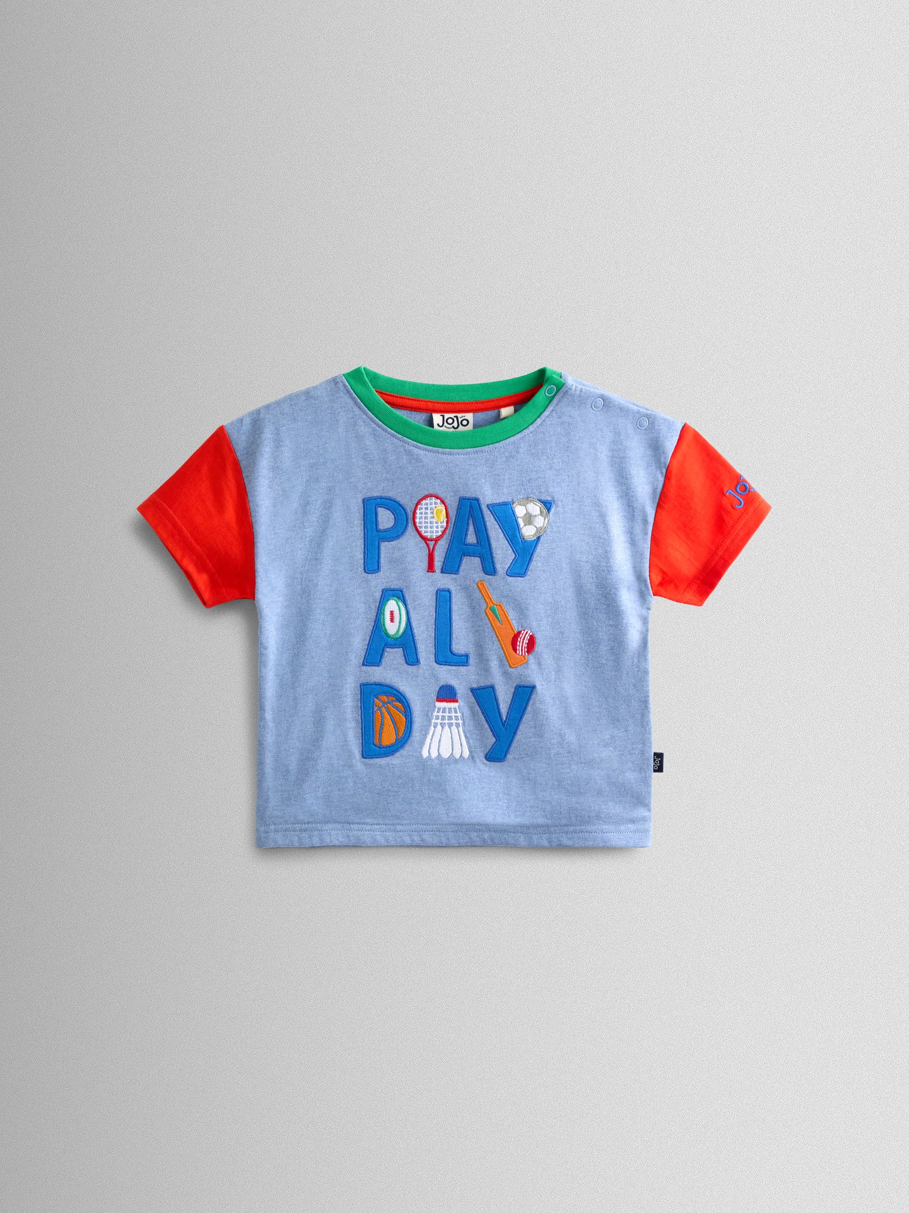 Blue Play All Day Slogan Appliqué T-Shirt - Image 1 of 3