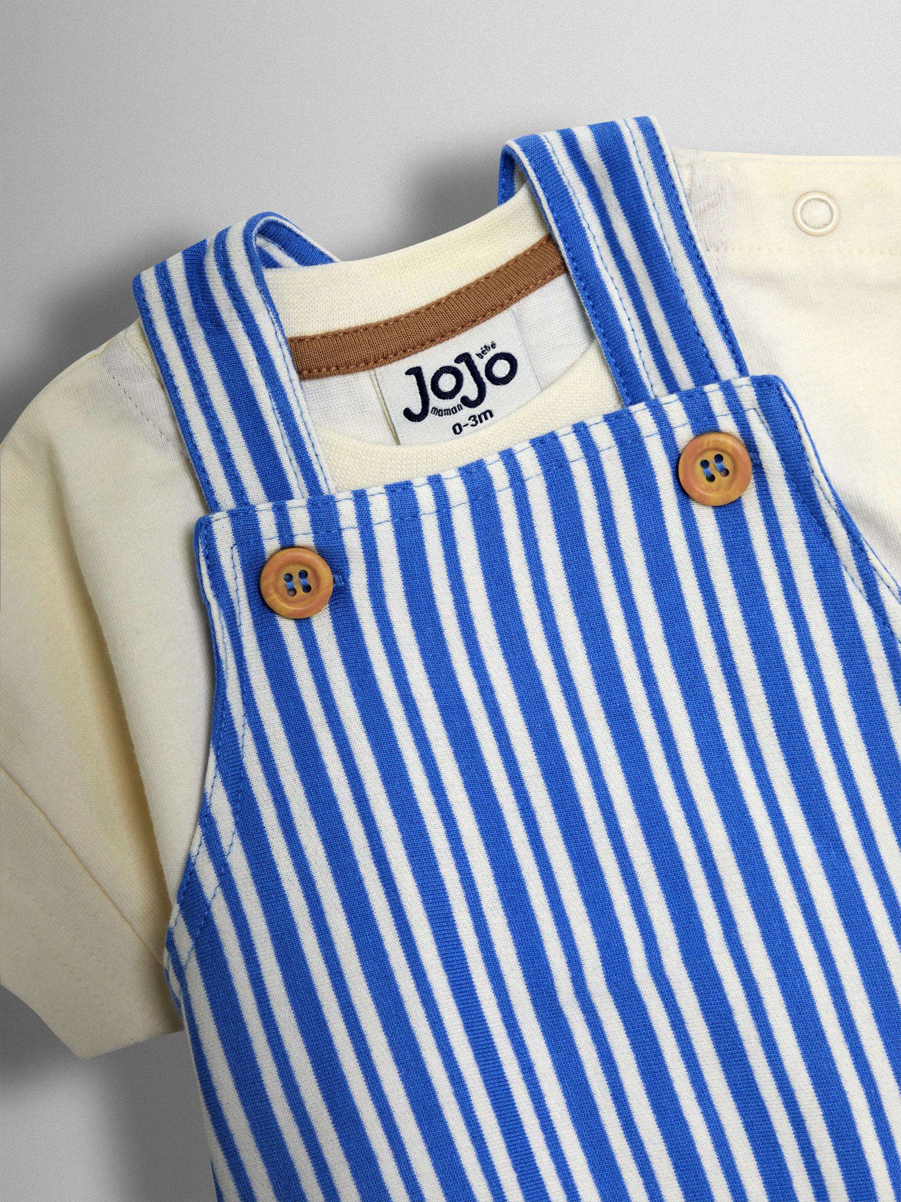 Blue 3-Piece Stripe Dungarees & T-Shirt Set with Hat - Image 7 of 8