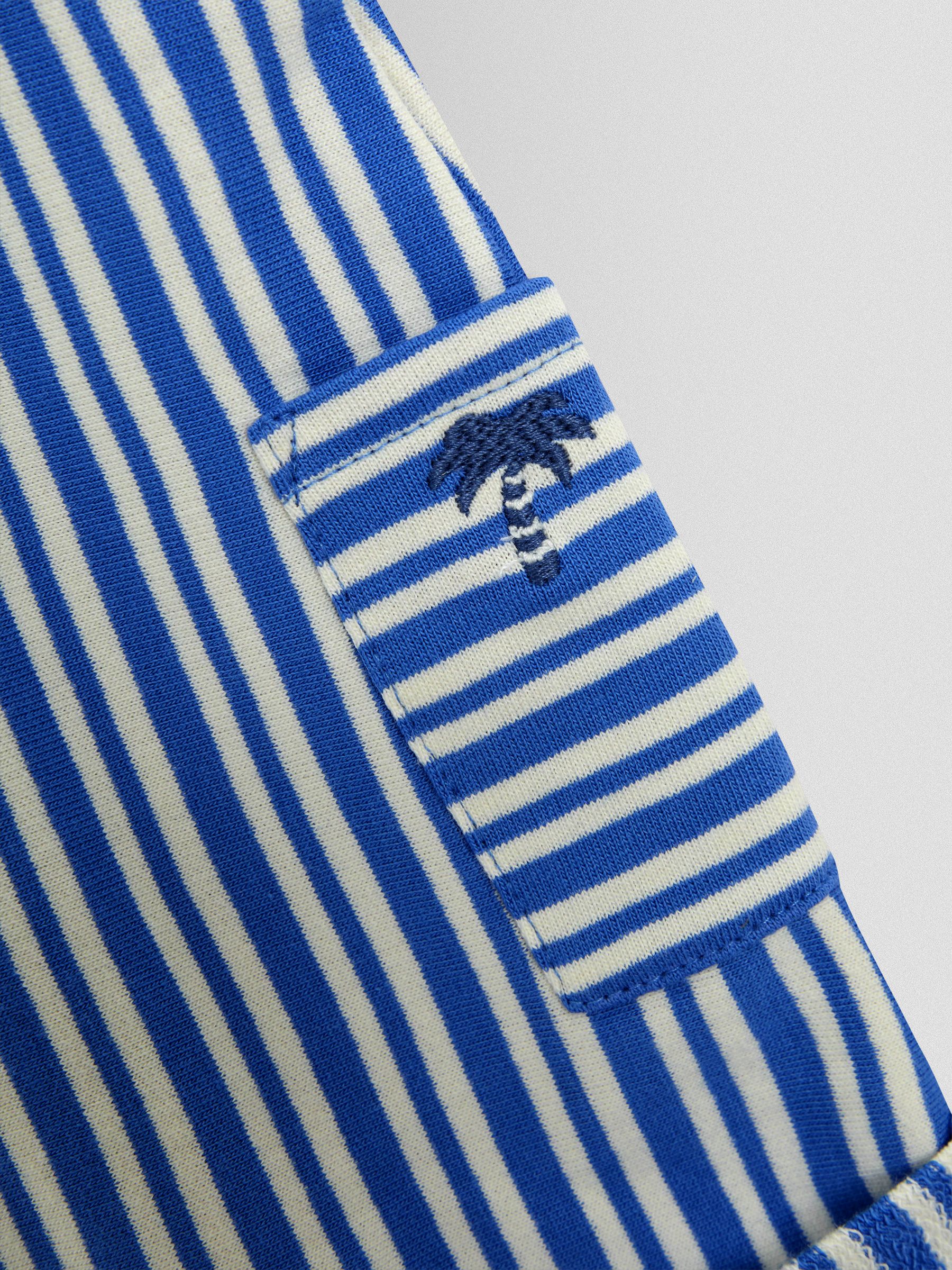 Blue 3-Piece Stripe Dungarees & T-Shirt Set with Hat - Image 8 of 8