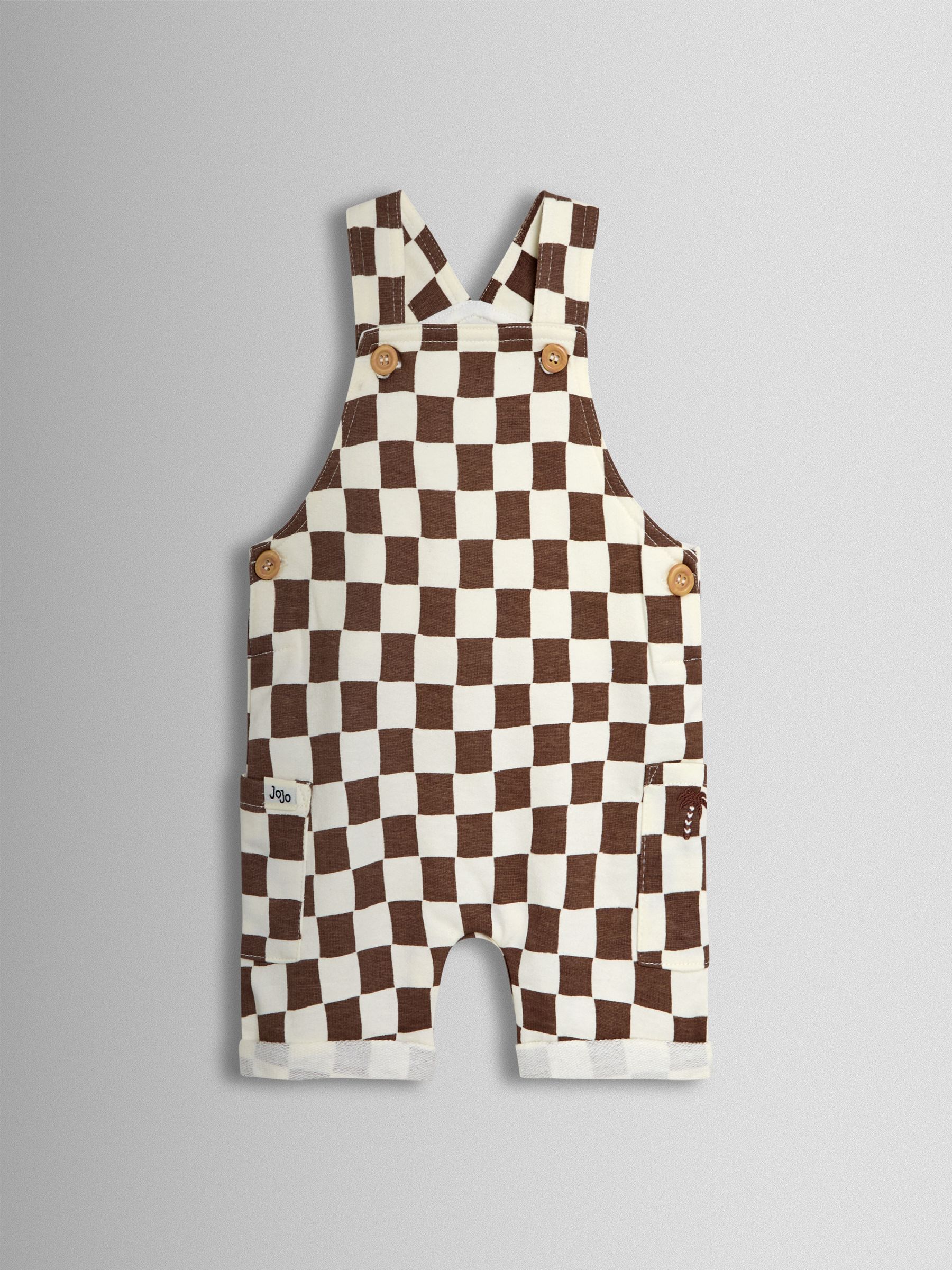 Natural 2-Piece Checkerboard Dungarees & T-Shirt Set - Image 2 of 6
