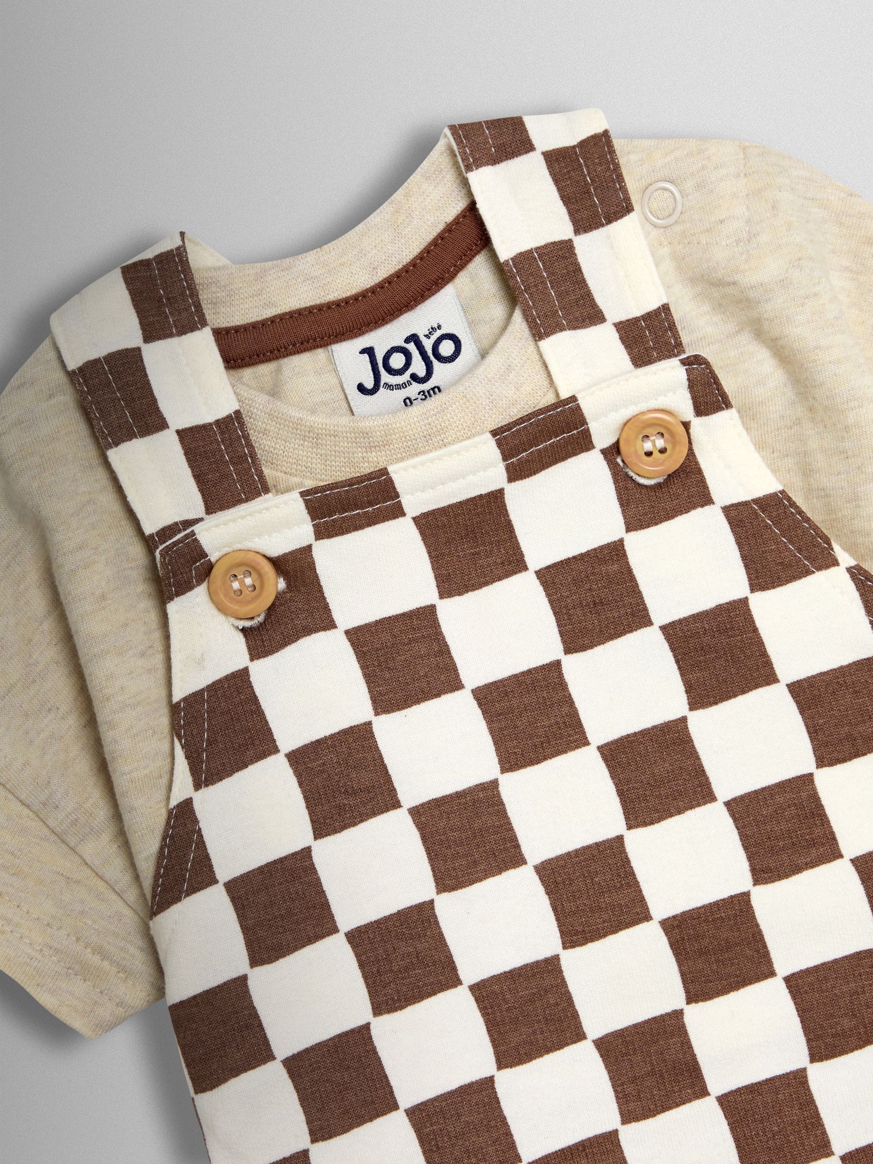 Natural 2-Piece Checkerboard Dungarees & T-Shirt Set - Image 6 of 6