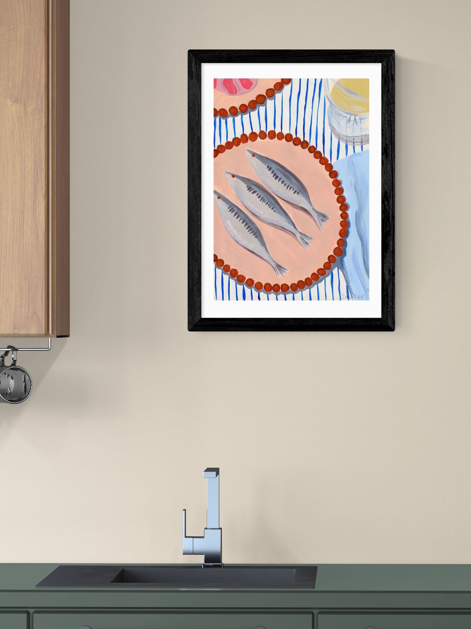 Black Sardines Supper Wall Art Print by Susie Miller - Image 1 of 3 Black Sardines Supper Wall Art Print by Susie Miller - Image 1 of 3