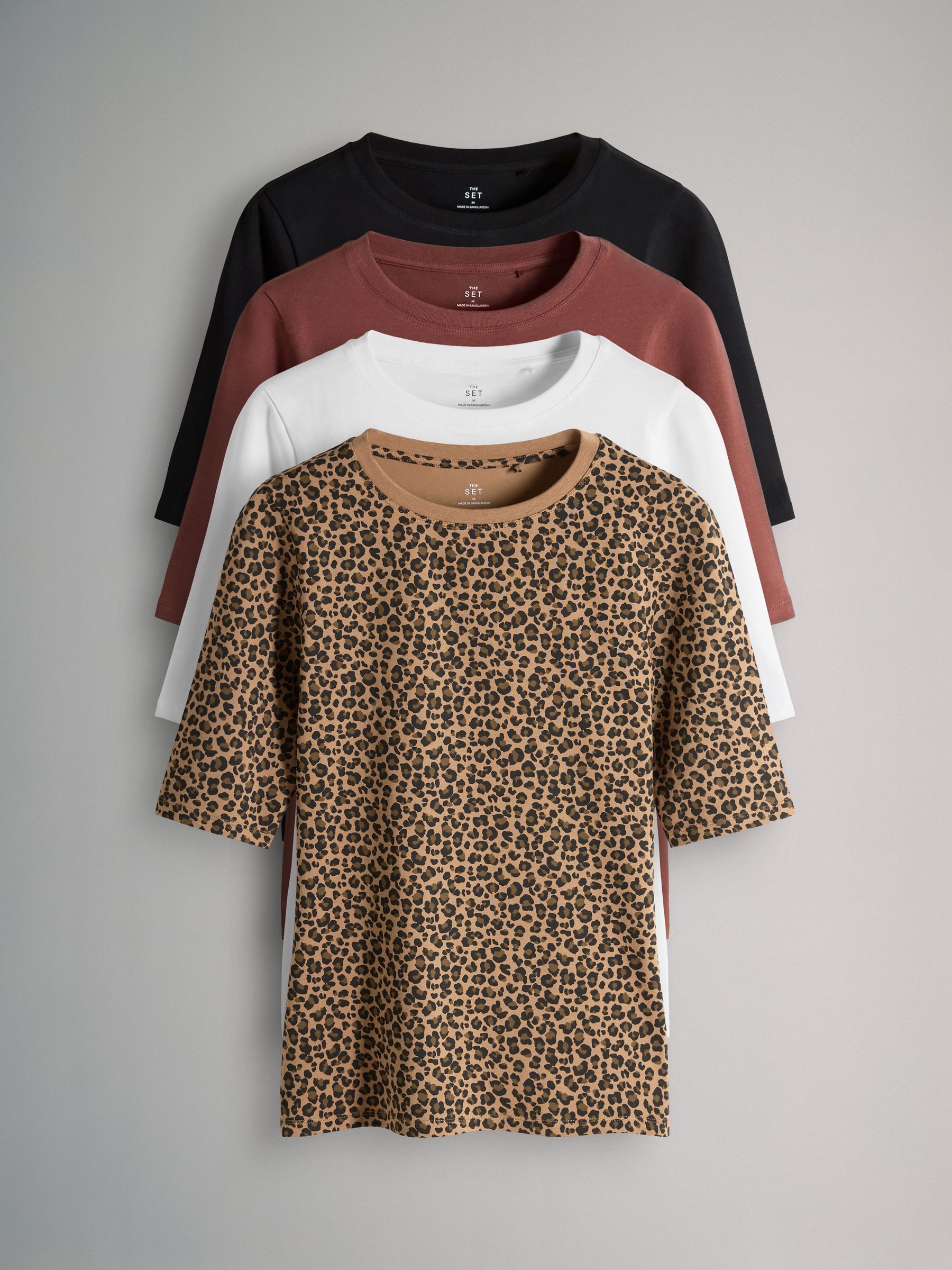 Black/White/Animal/Pink 4 Pack Half Sleeve Fitted Crew Neck T-Shirts - Image 1 of 6