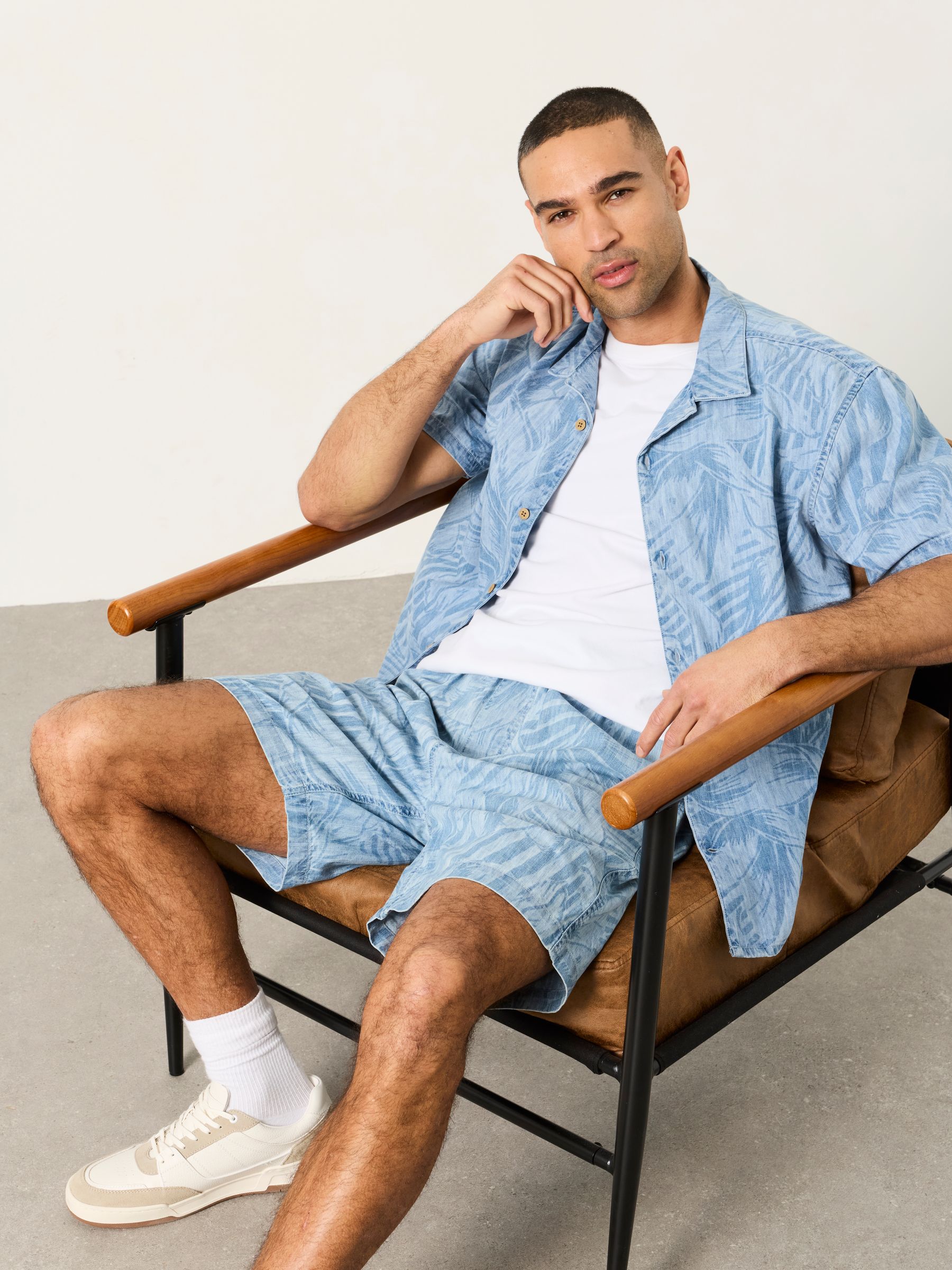 Chambray Blue Ladram Jungle Print Shorts - Image 3 of 5