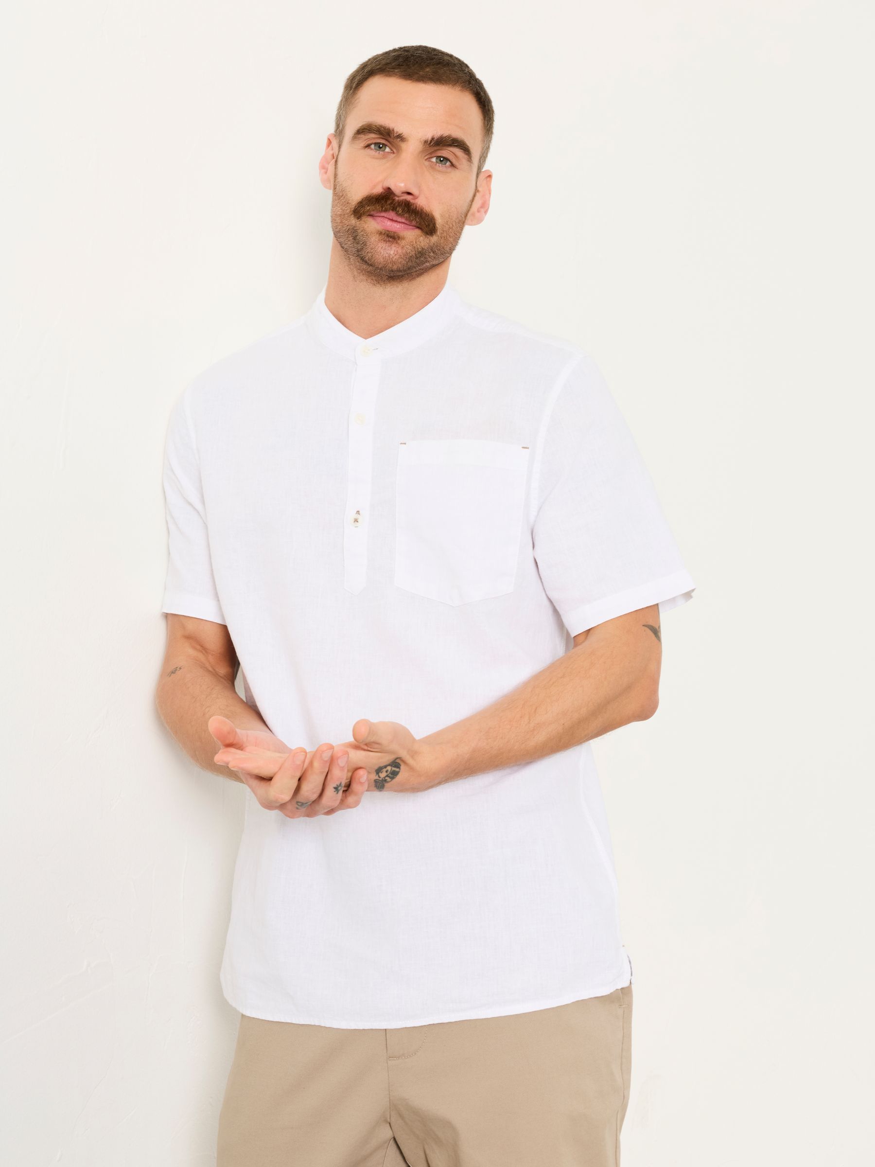 Bugle White Short Sleeve Grandad Popover Shirt - Image 1 of 6