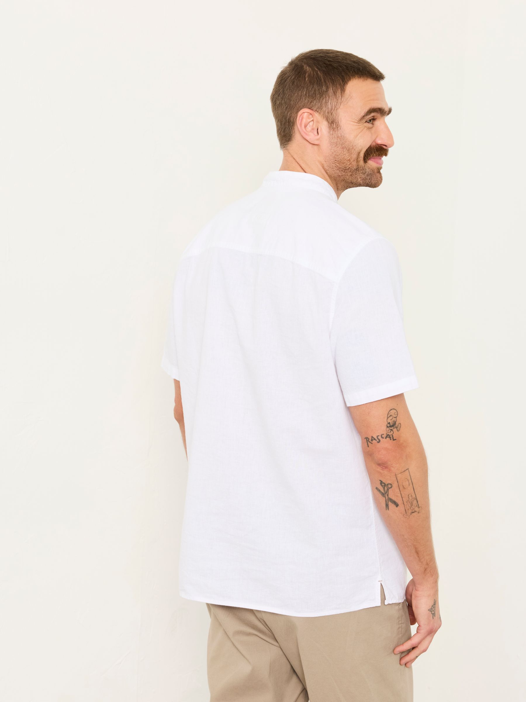 Bugle White Short Sleeve Grandad Popover Shirt - Image 2 of 6