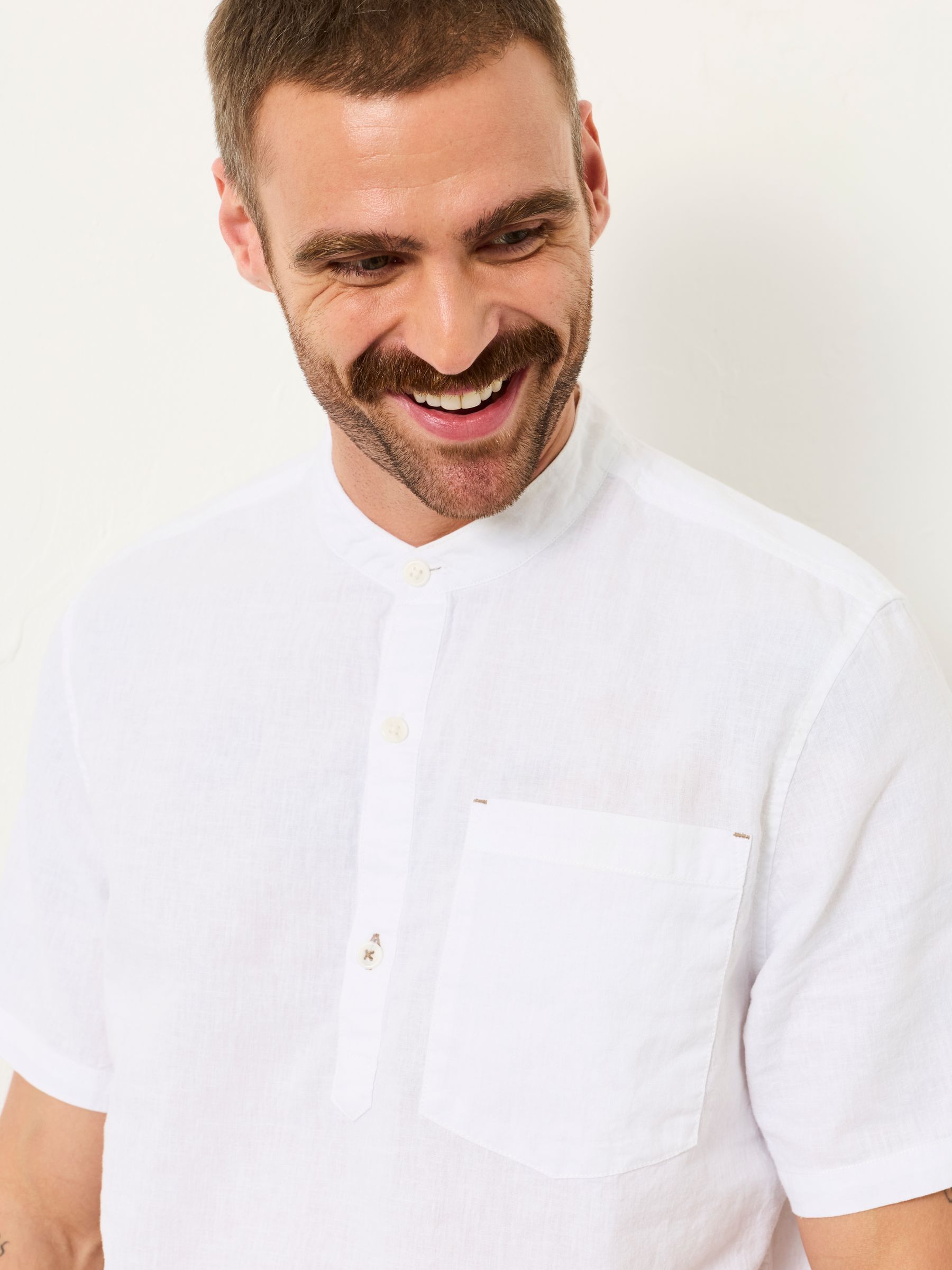 Bugle White Short Sleeve Grandad Popover Shirt - Image 3 of 6