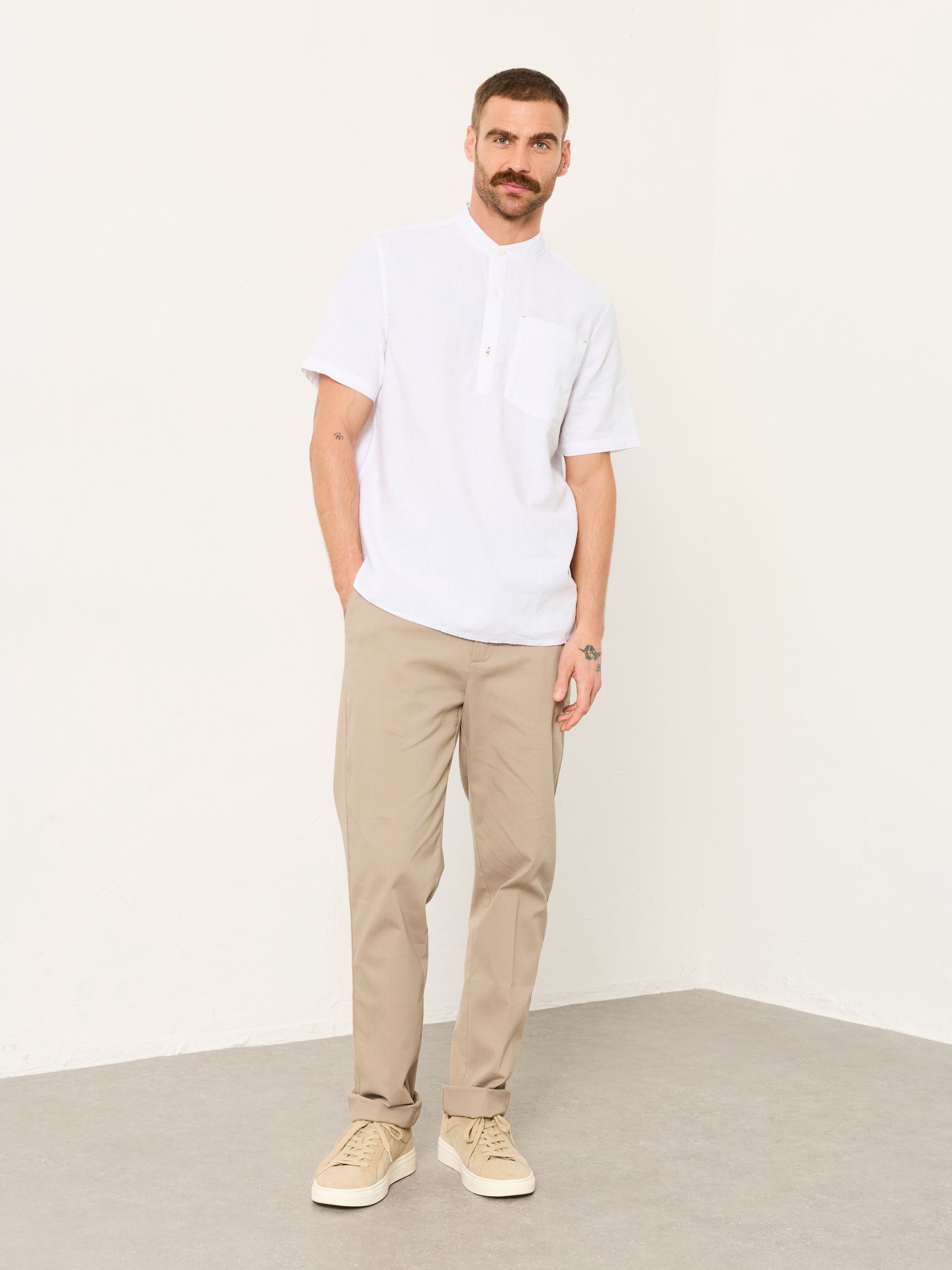 Bugle White Short Sleeve Grandad Popover Shirt - Image 5 of 6