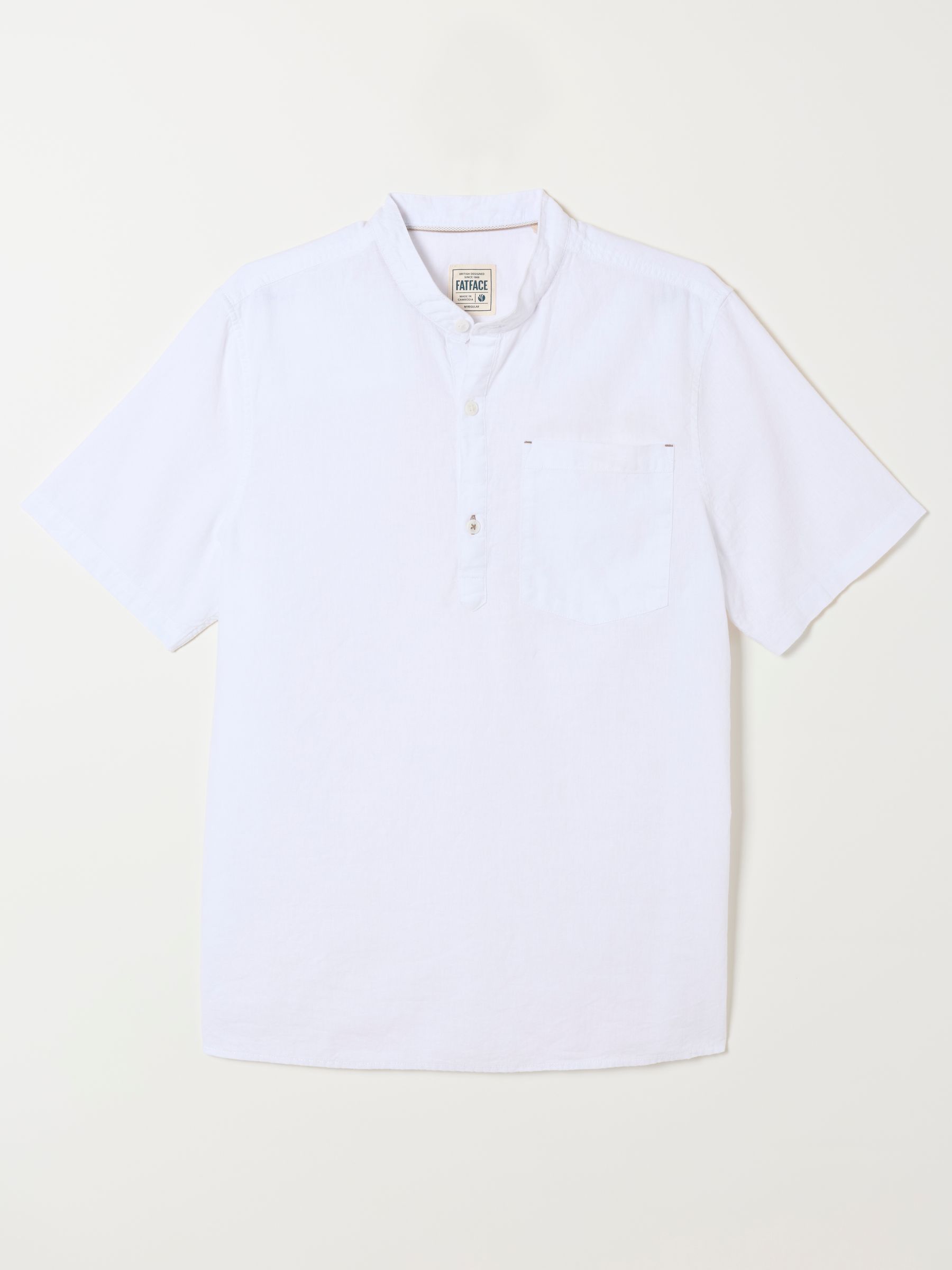 Bugle White Short Sleeve Grandad Popover Shirt | FatFace USA
