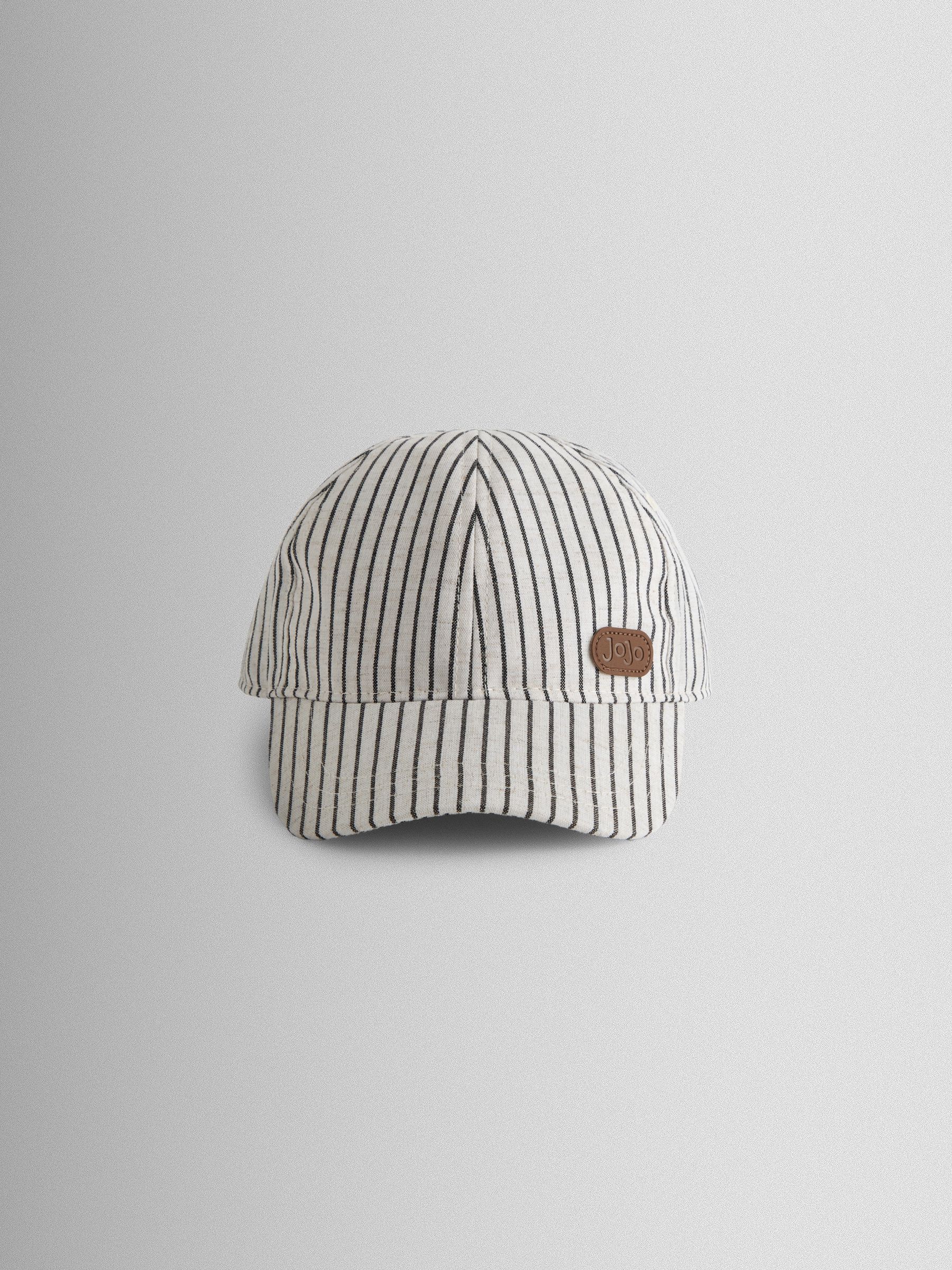 Ecru Striped Embroidered Cap - Image 1 of 4