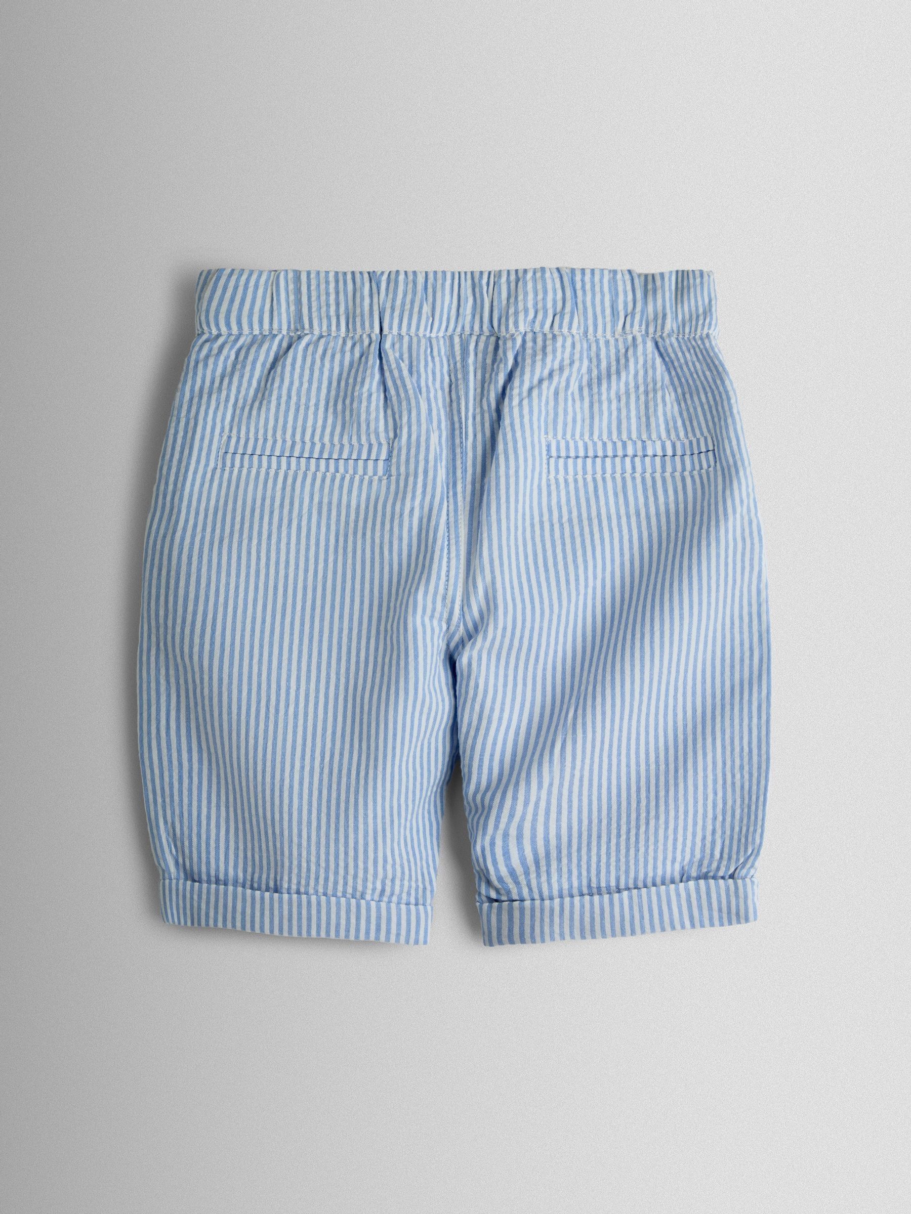 Light Blue Double Breast Shirt & Stripe Shorts Set 2 Piece - Image 5 of 7