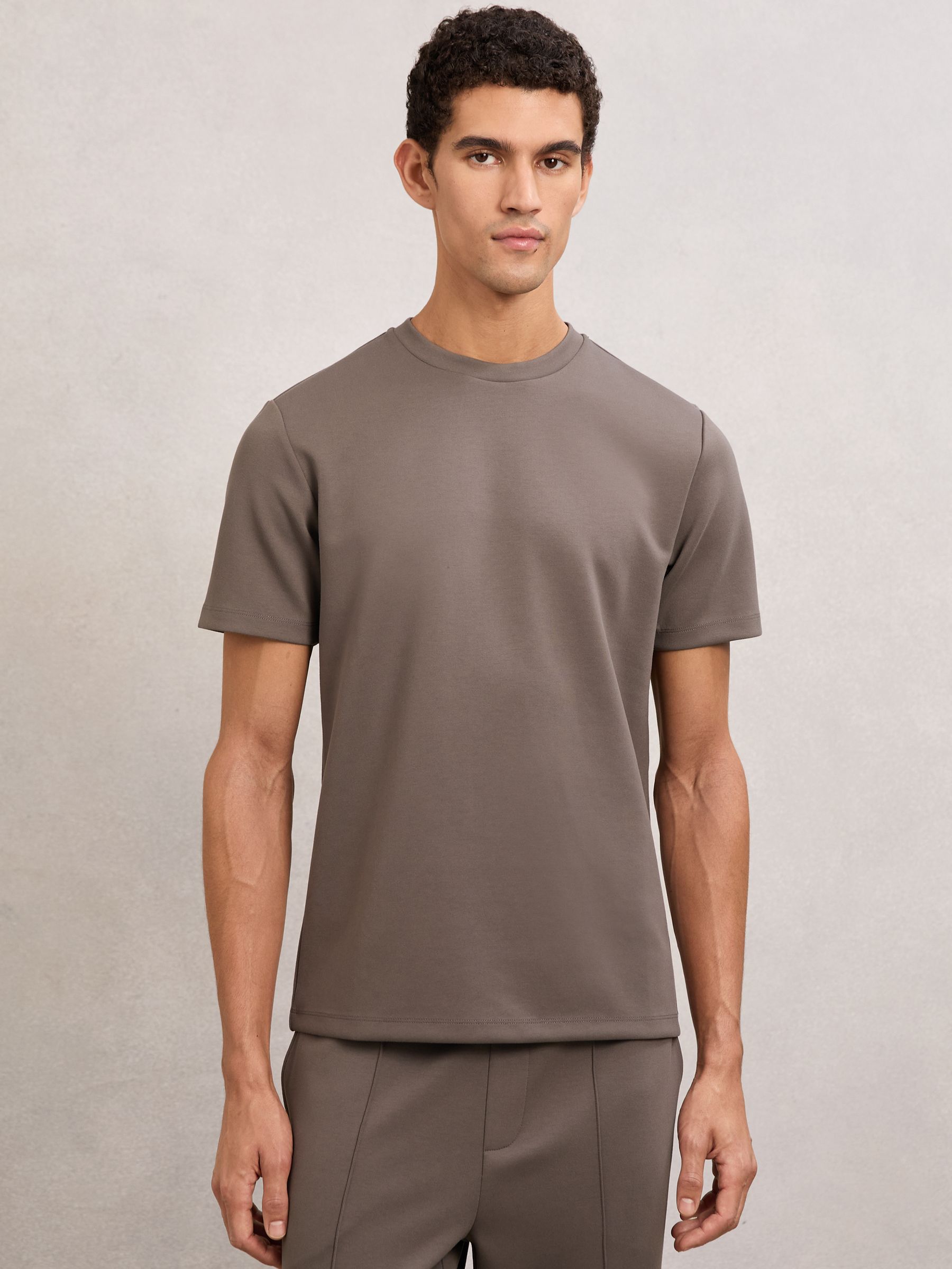 Premium Interlock Crew-Neck T-Shirt in Light Brown - Image 3 of 6