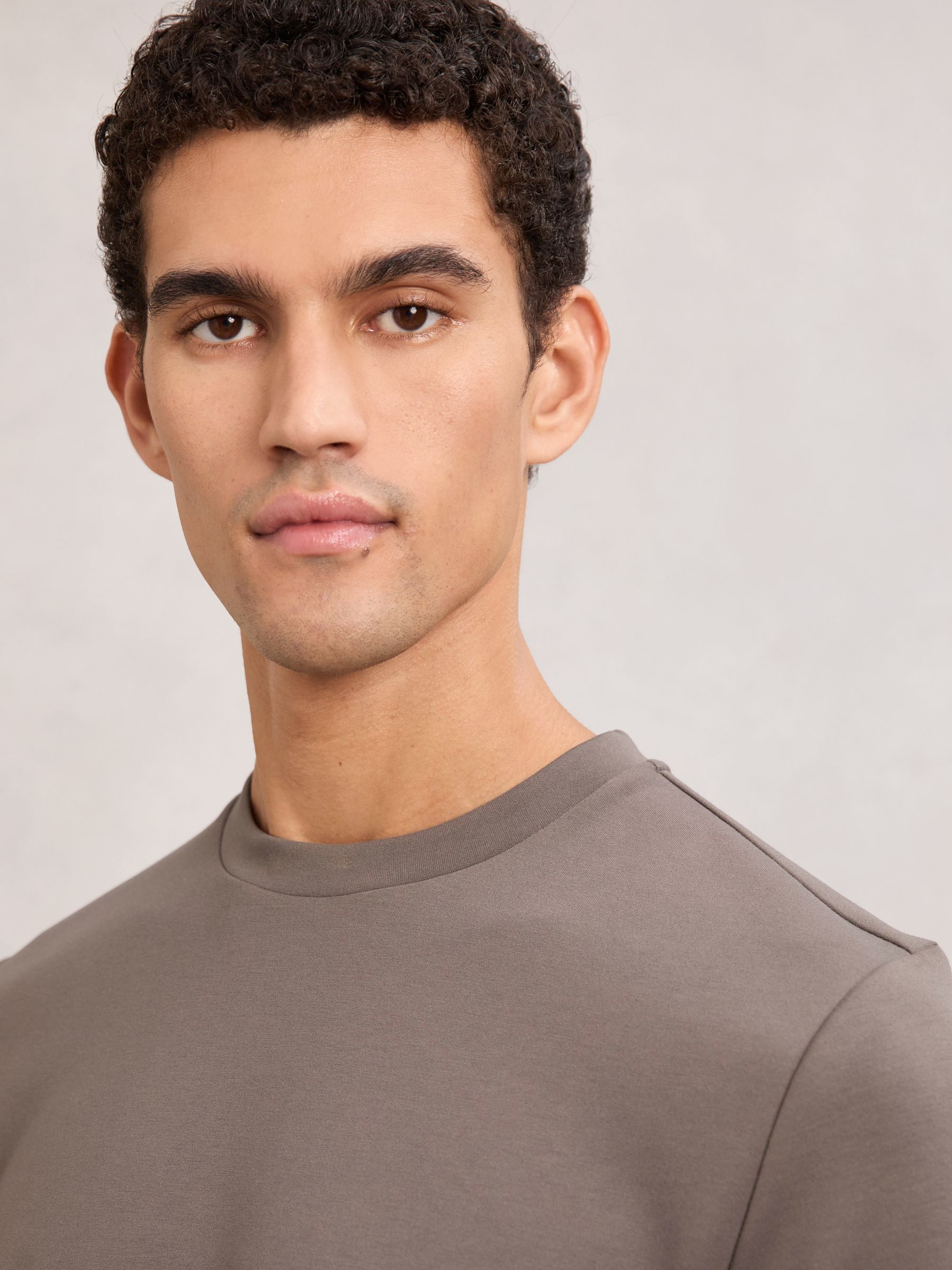 Premium Interlock Crew-Neck T-Shirt in Light Brown - Image 4 of 6