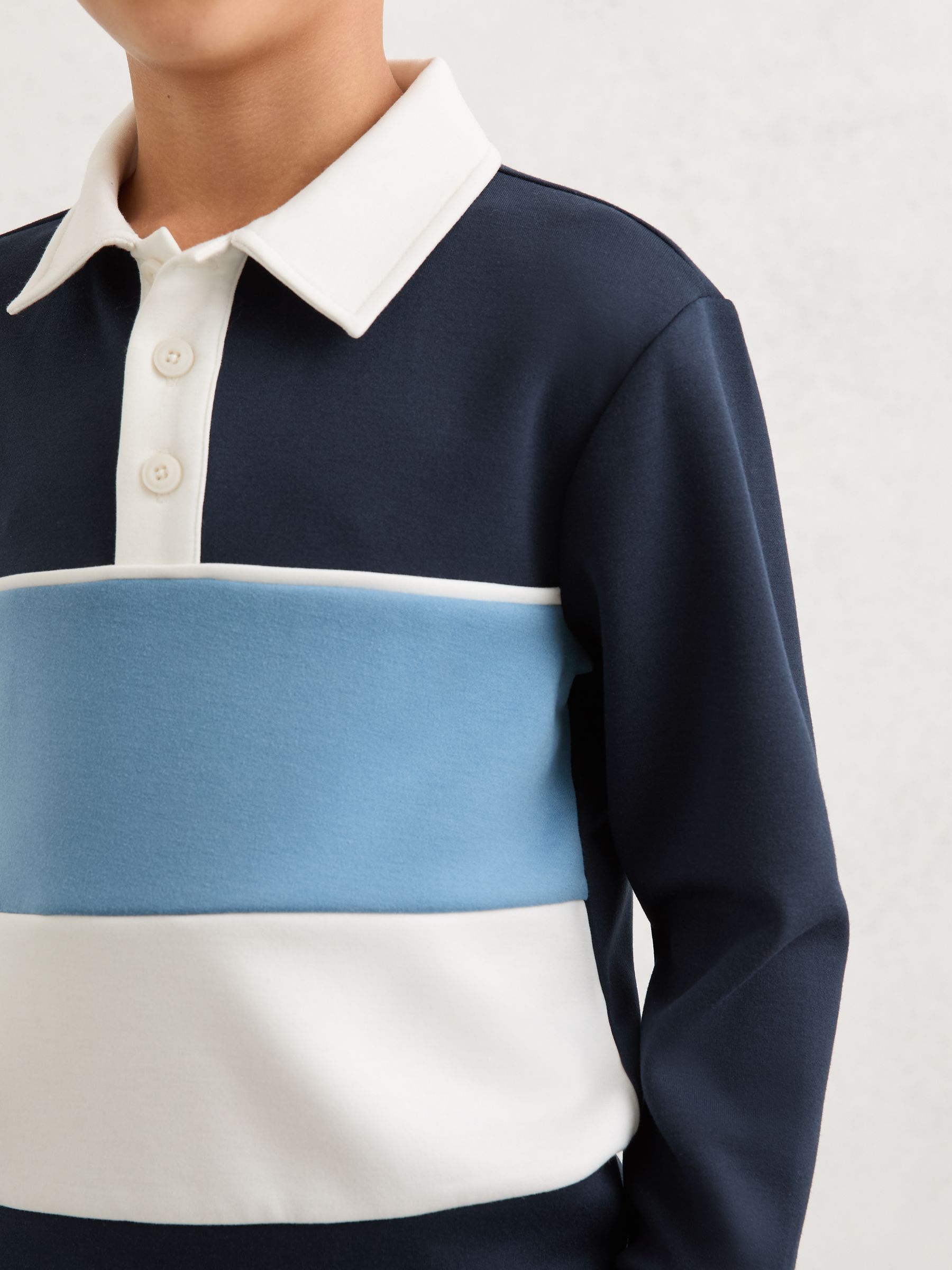 13-14 yrs Colour-Block Long-Sleeve Polo Shirt in Navy - Image 4 of 6