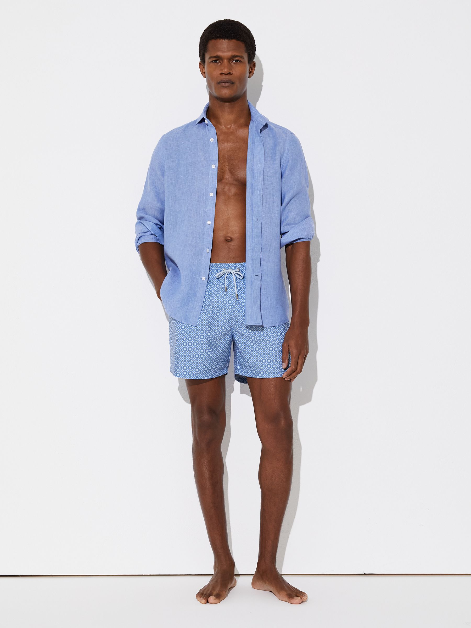 Geometric-Print Swim Shorts in Blue - Image 1 of 6
