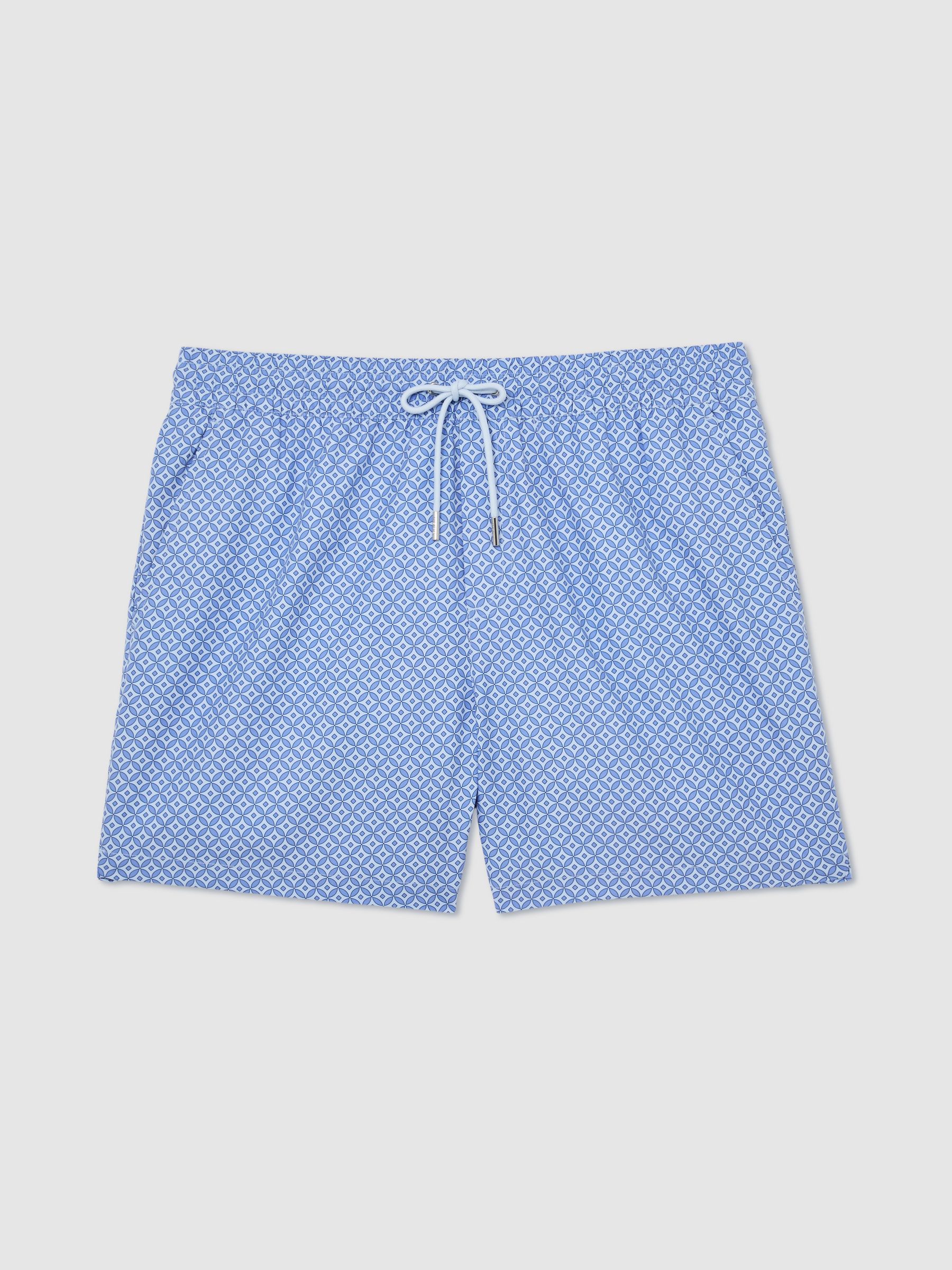 Geometric-Print Swim Shorts in Blue - Image 2 of 6