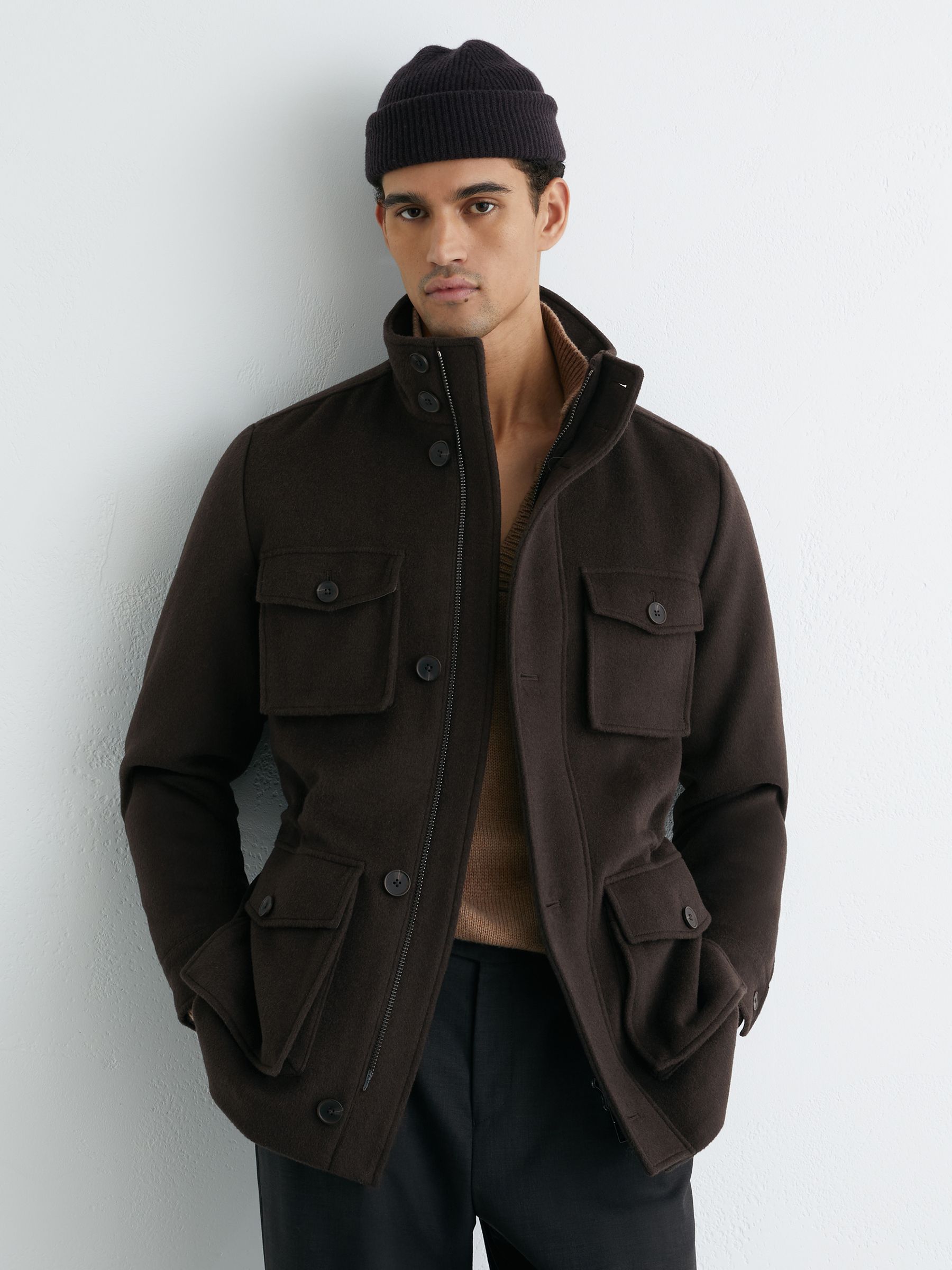 Wool-Blend Four-Pocket Jacket in Dark Brown - Image 1 of 8
