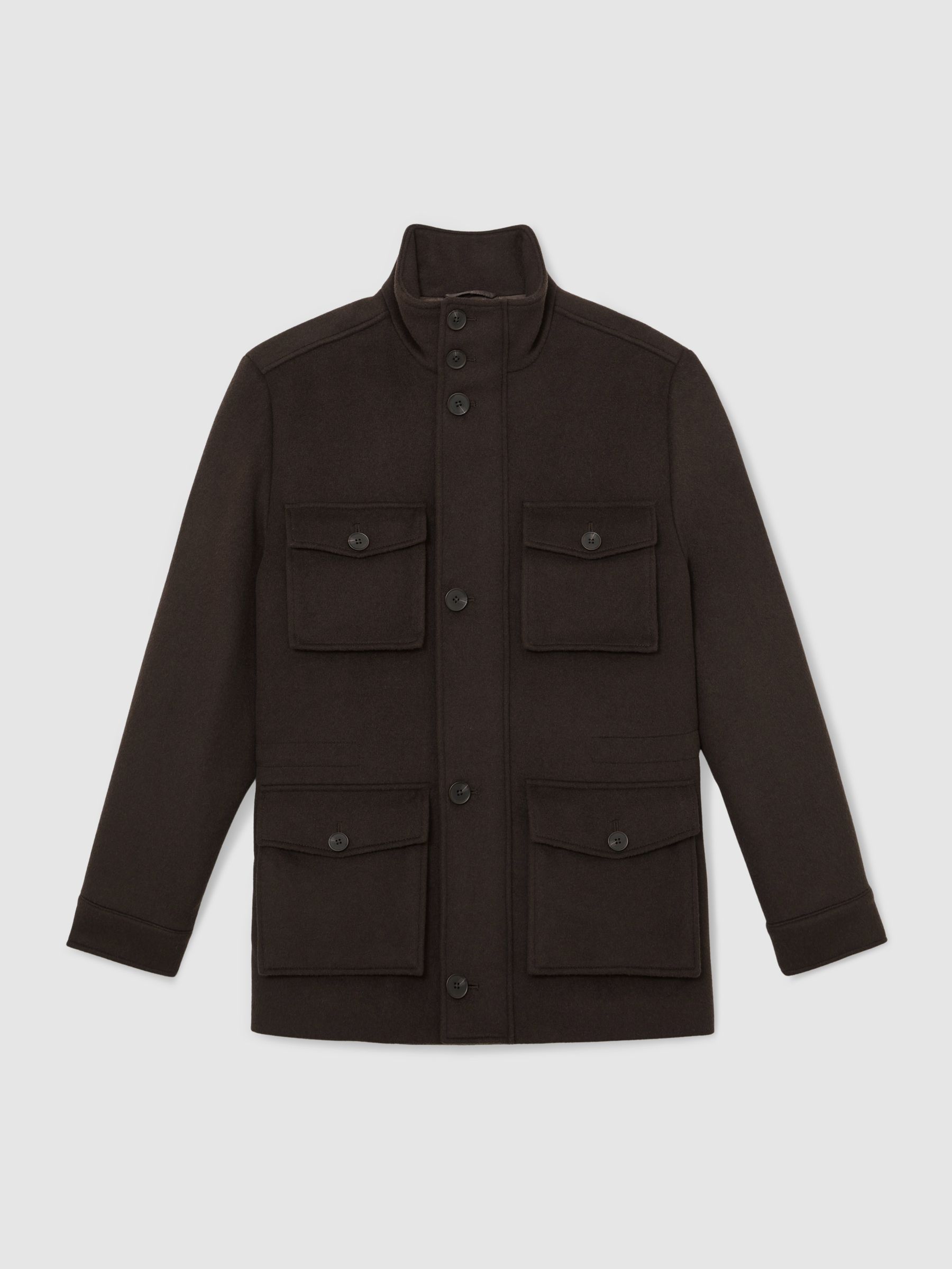 Wool-Blend Four-Pocket Jacket in Dark Brown - image 1