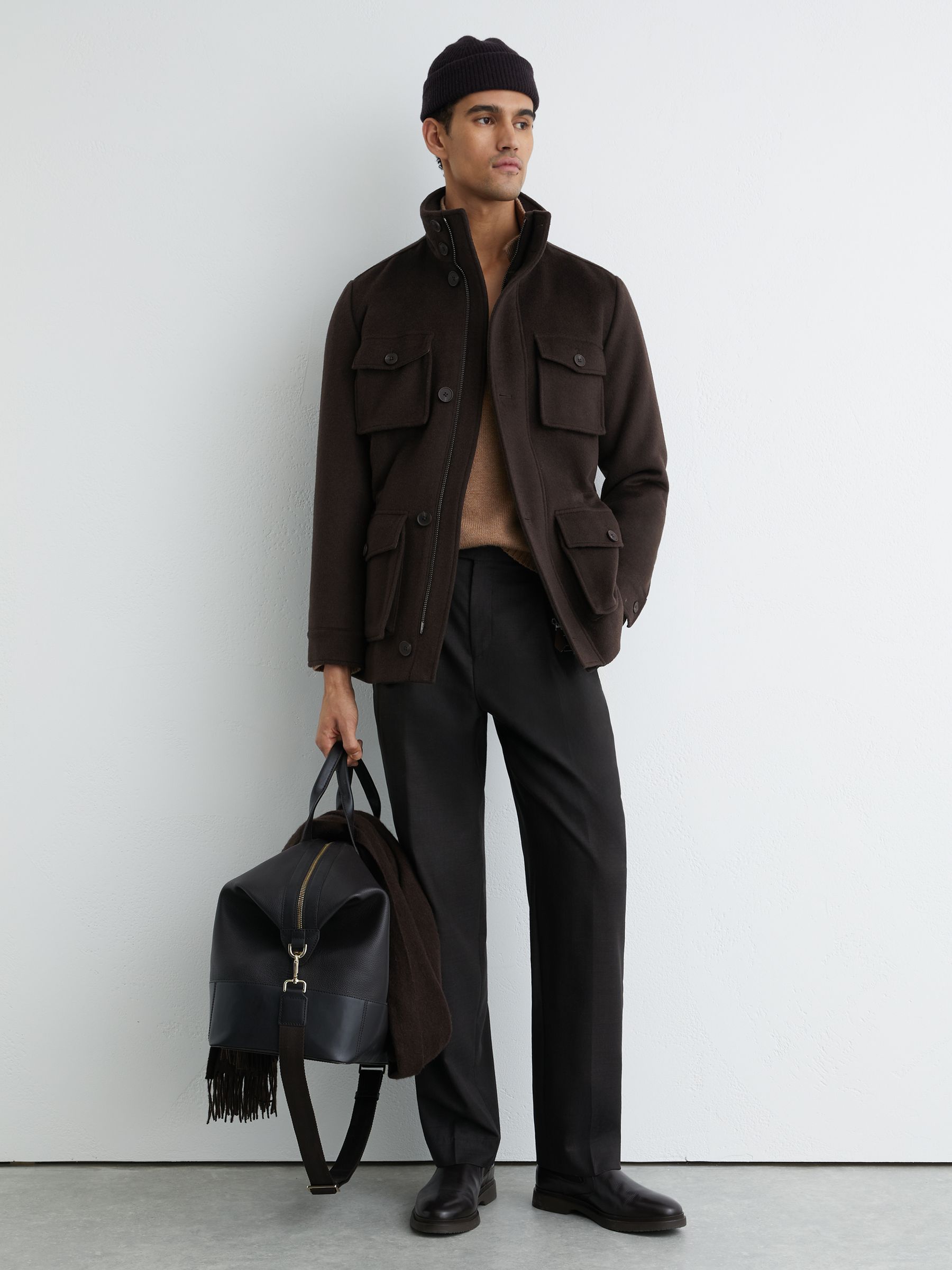 Wool-Blend Four-Pocket Jacket in Dark Brown - Image 3 of 8