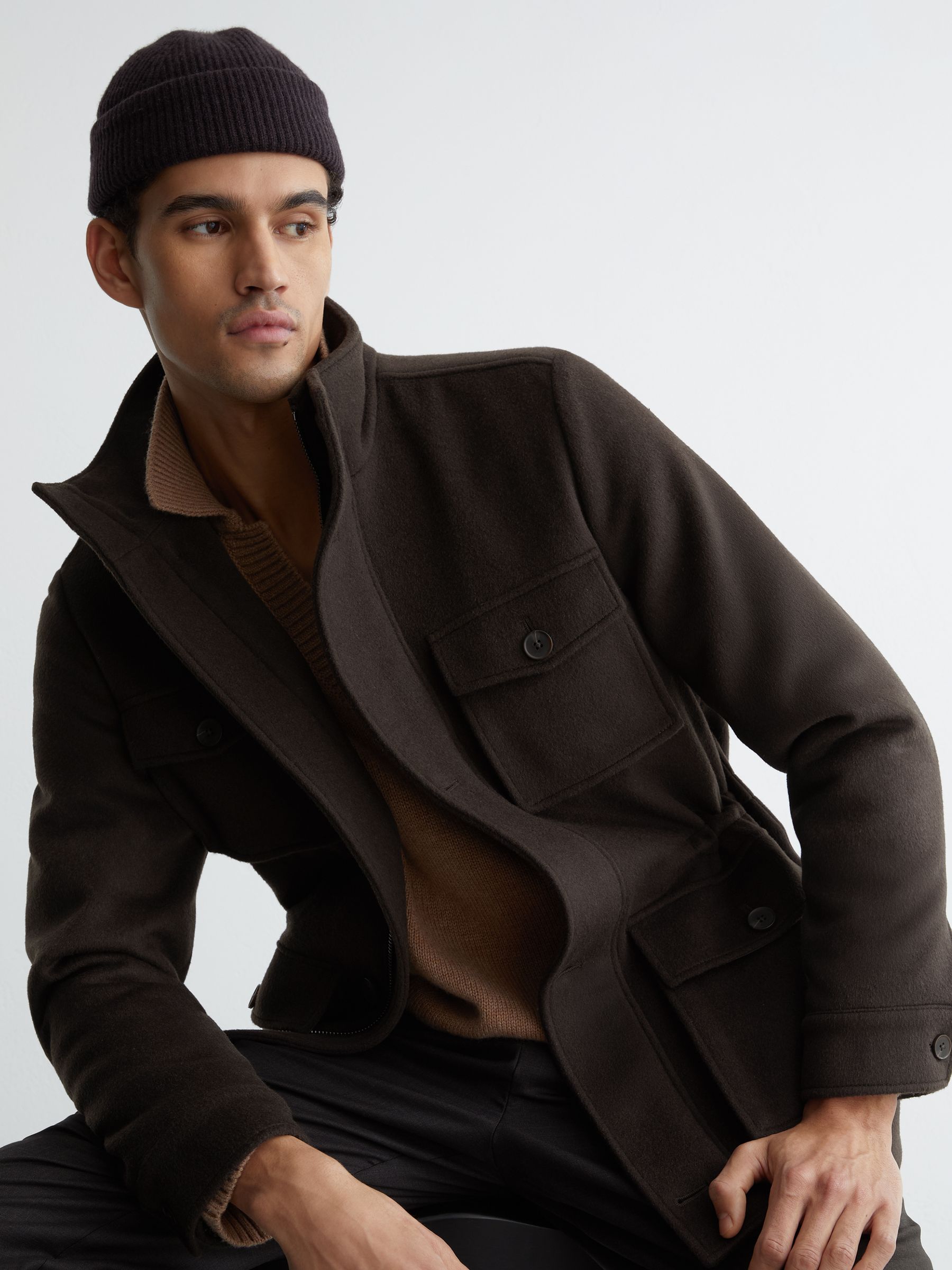 Wool-Blend Four-Pocket Jacket in Dark Brown - Image 5 of 8