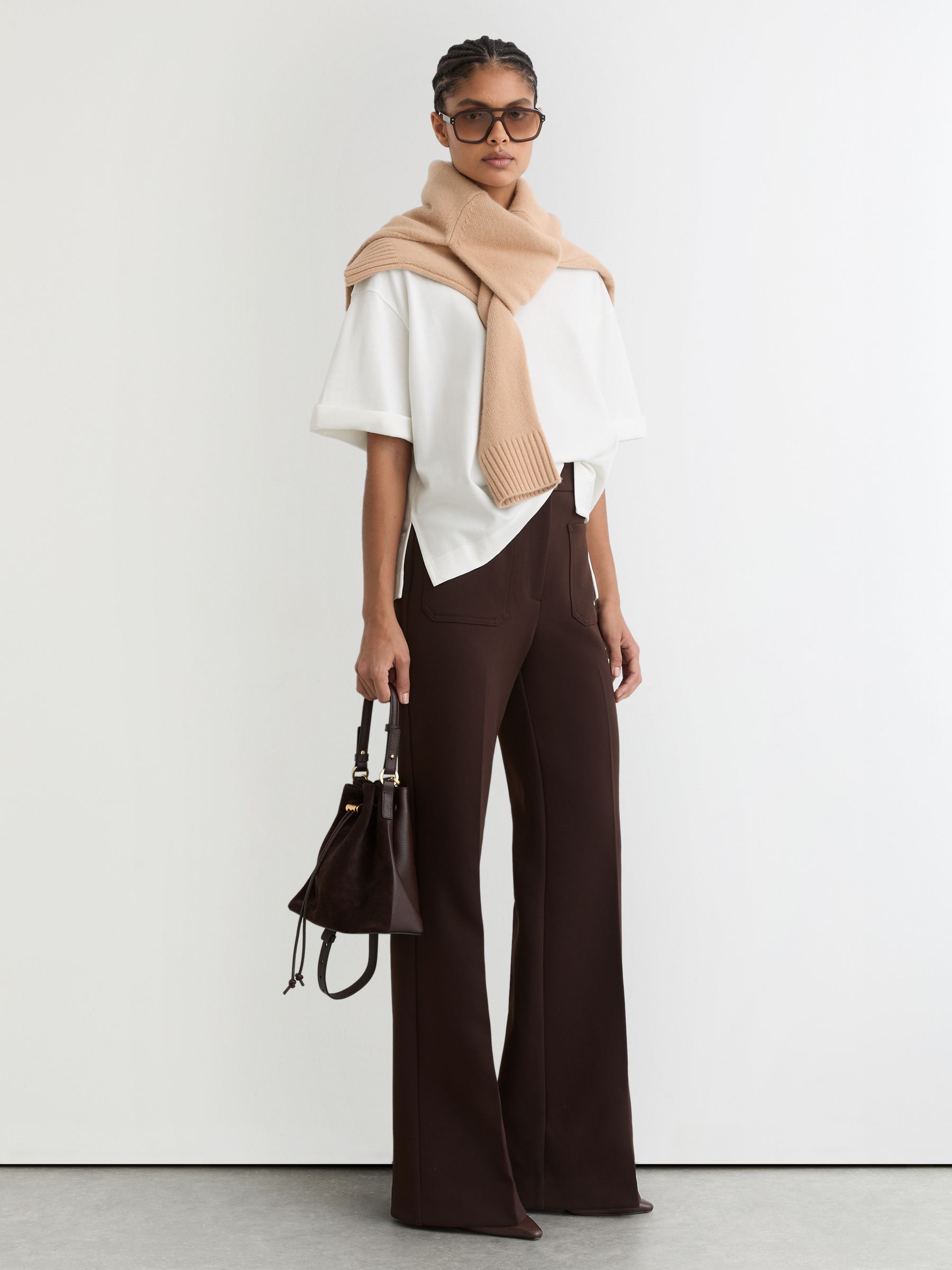 Cotton Ribbed-Neck Oversized T-Shirt in White - Image 3 of 7