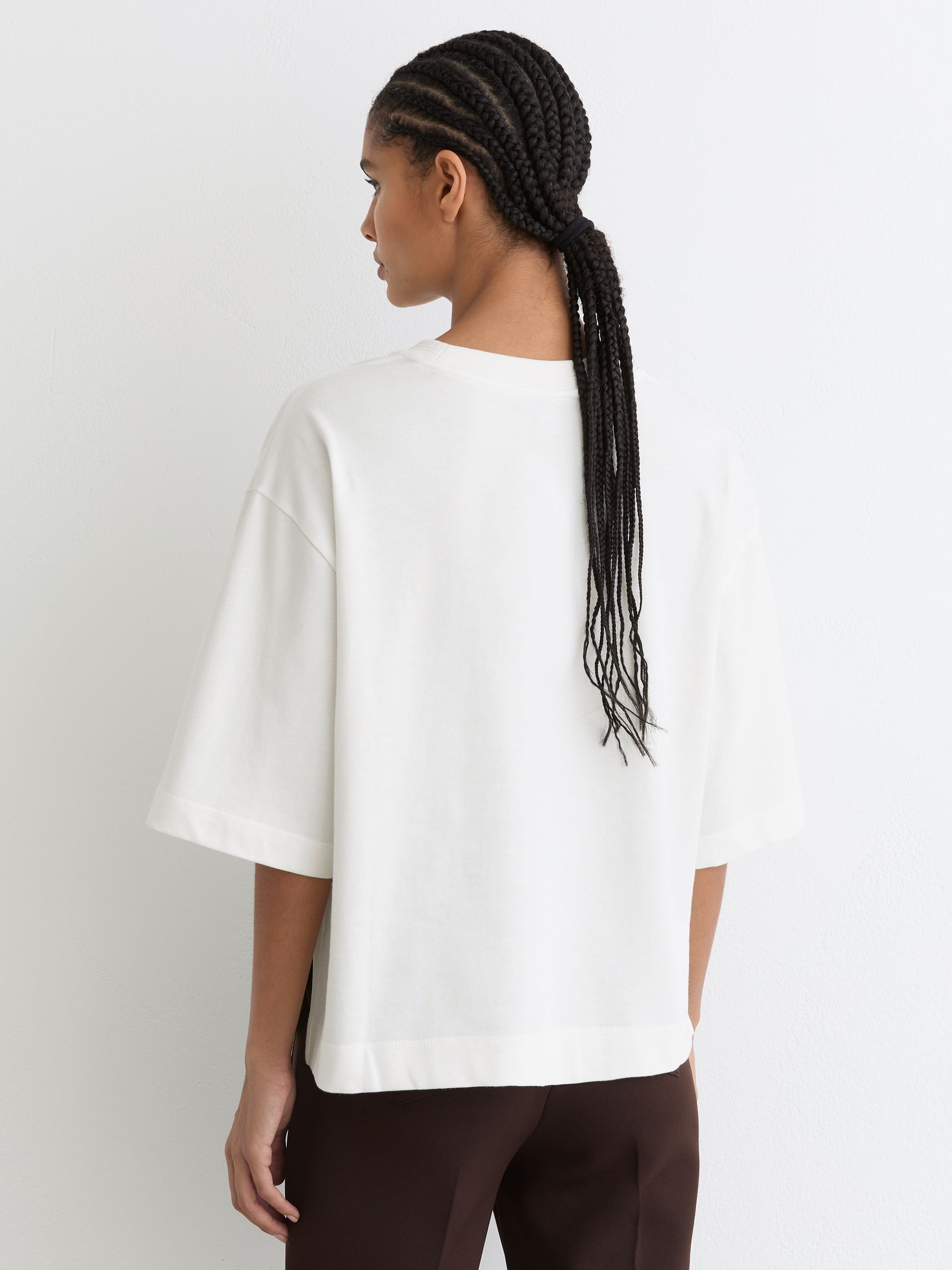 Cotton Ribbed-Neck Oversized T-Shirt in White - Image 6 of 7