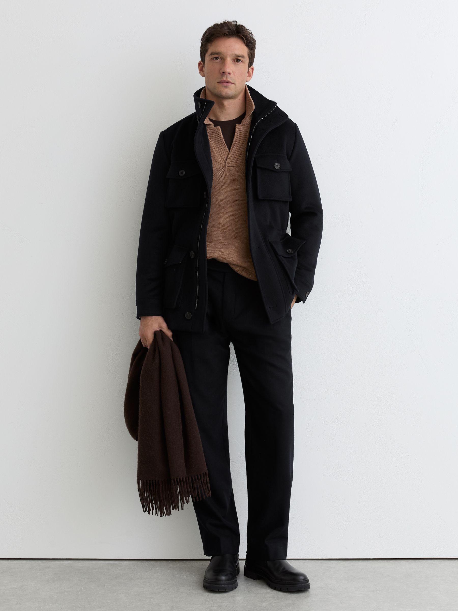 Wool-Blend Four-Pocket Jacket in Navy - Image 3 of 9