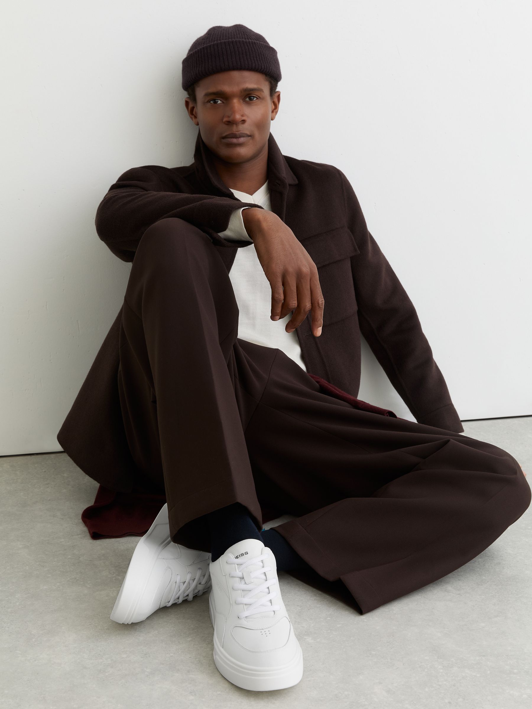 Bonded-Leather Chunky Sole Trainers in White - Image 1 of 5