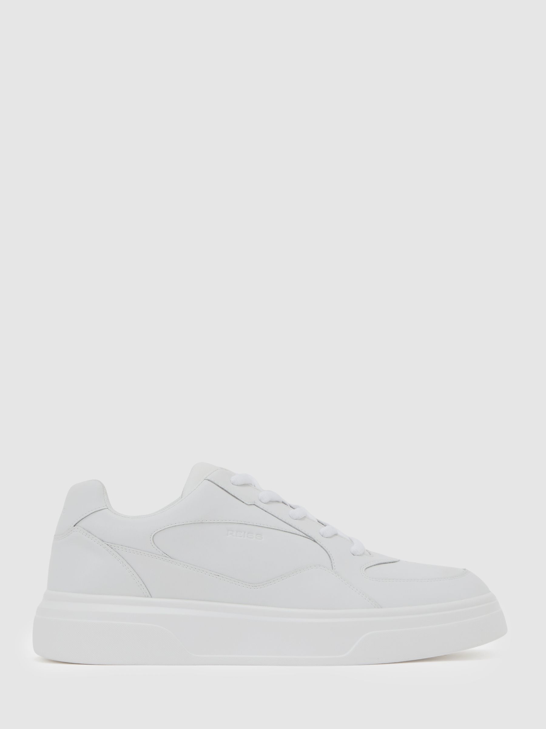 Bonded-Leather Chunky Sole Trainers in White - Image 2 of 5
