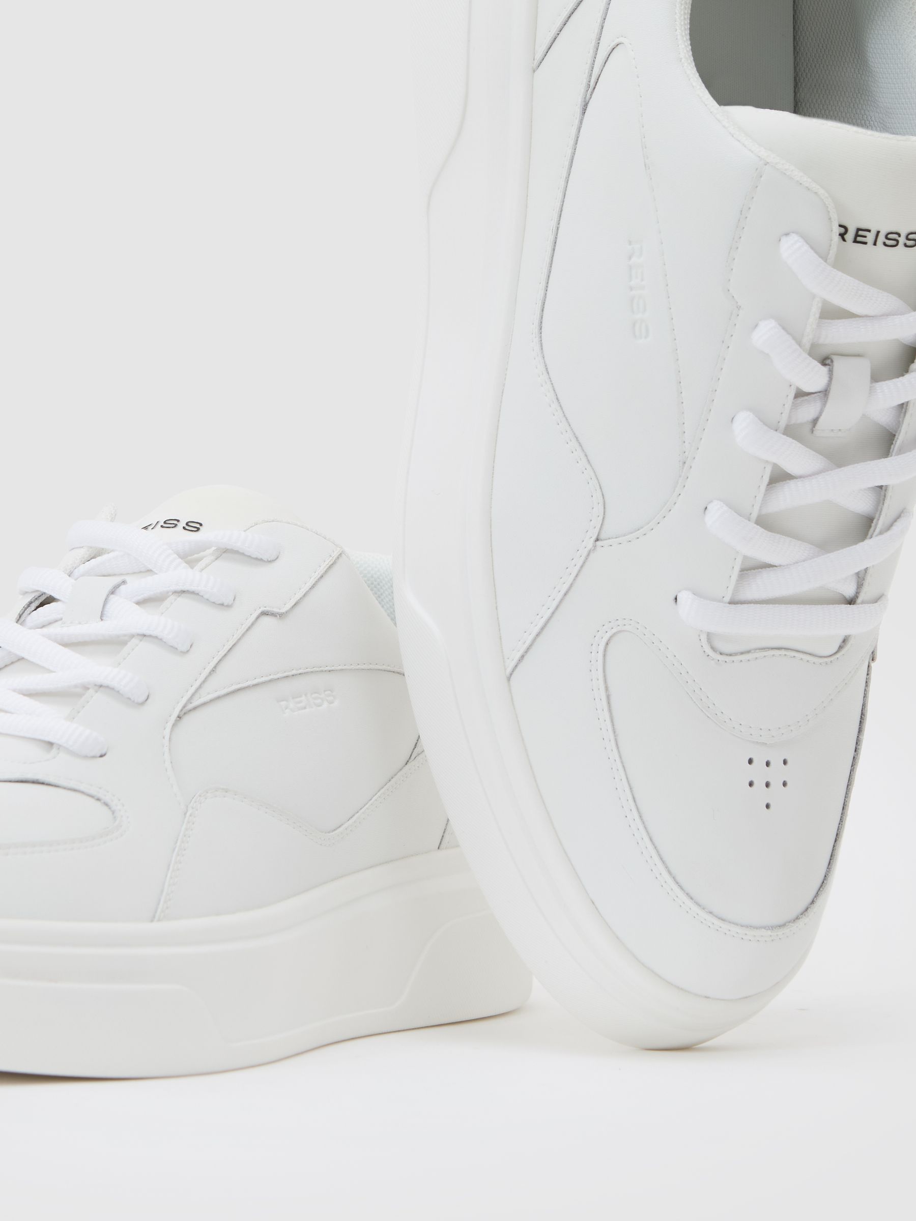 Bonded-Leather Chunky Sole Trainers in White - Image 5 of 5
