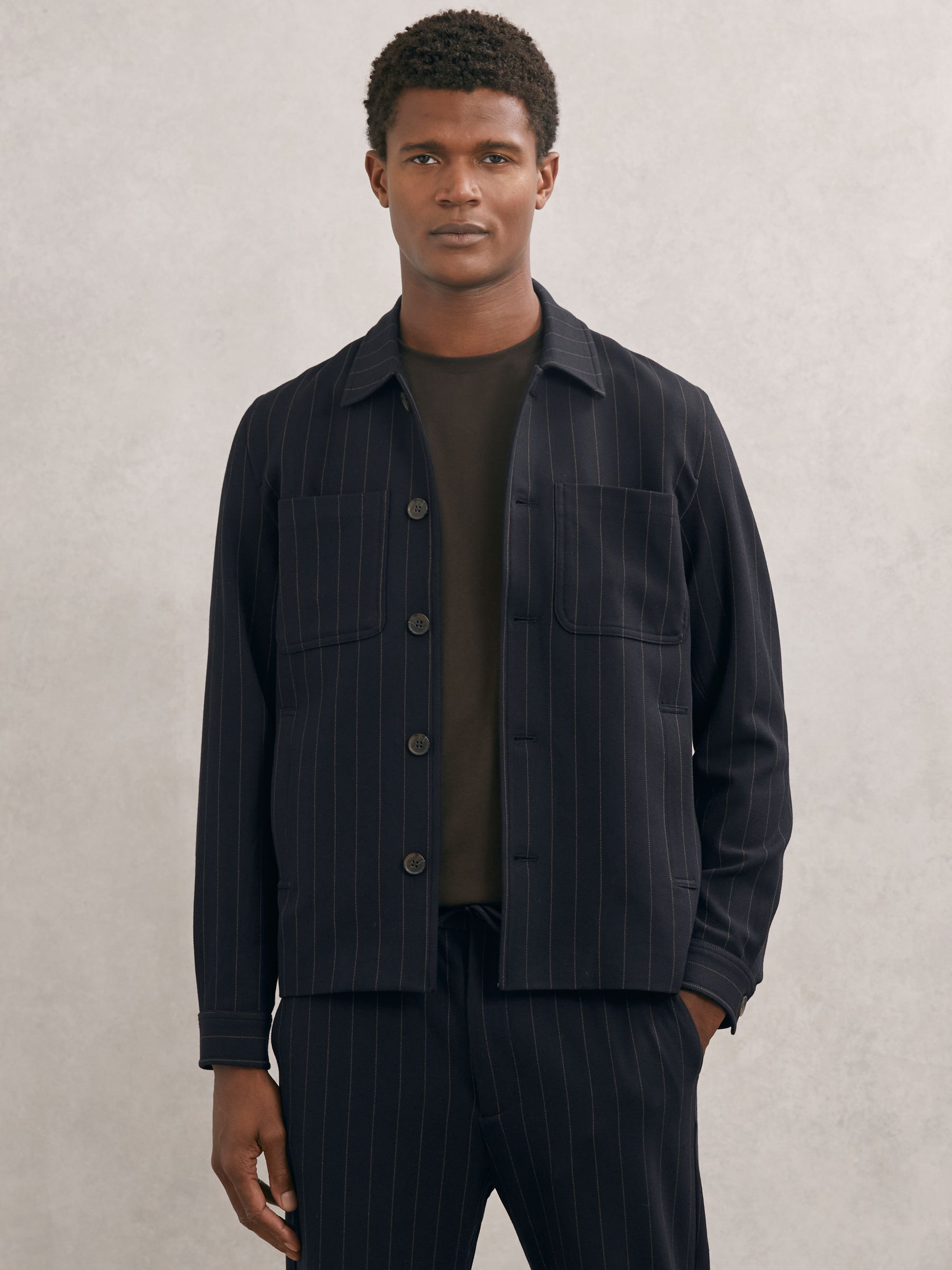 Les Deux Pinstripe Hybrid Jacket in Dark Navy - Image 1 of 5