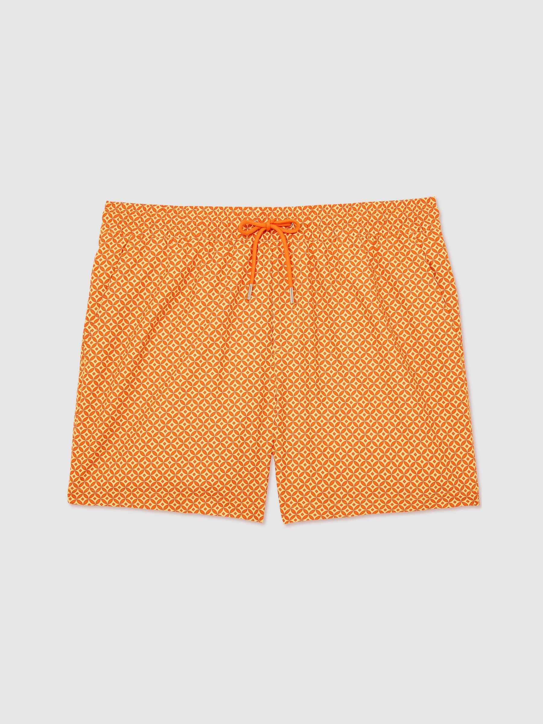 Geometric-Print Swim Shorts in Tangerine Orange - Image 2 of 6