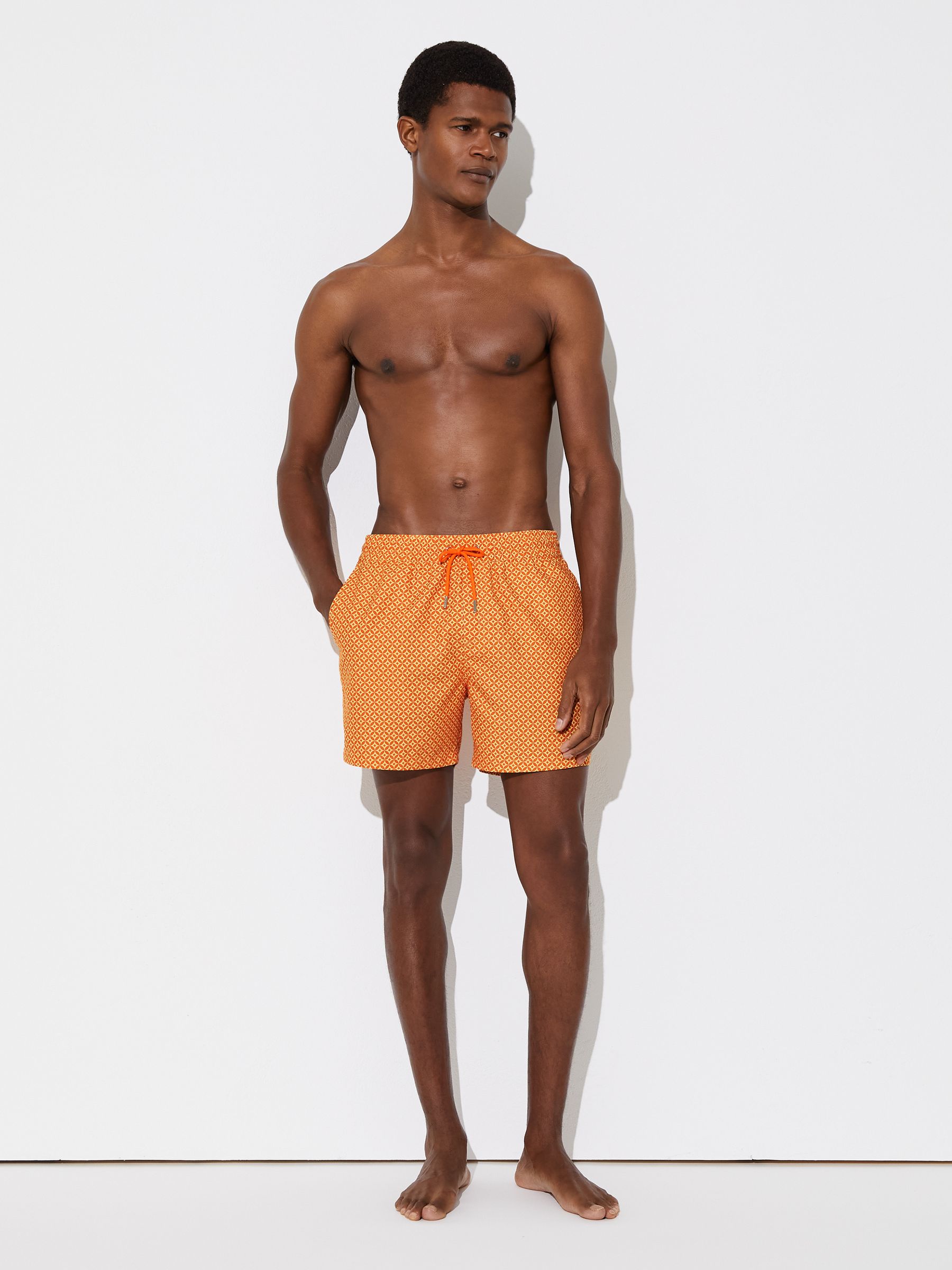 Geometric-Print Swim Shorts in Tangerine Orange - Image 3 of 6
