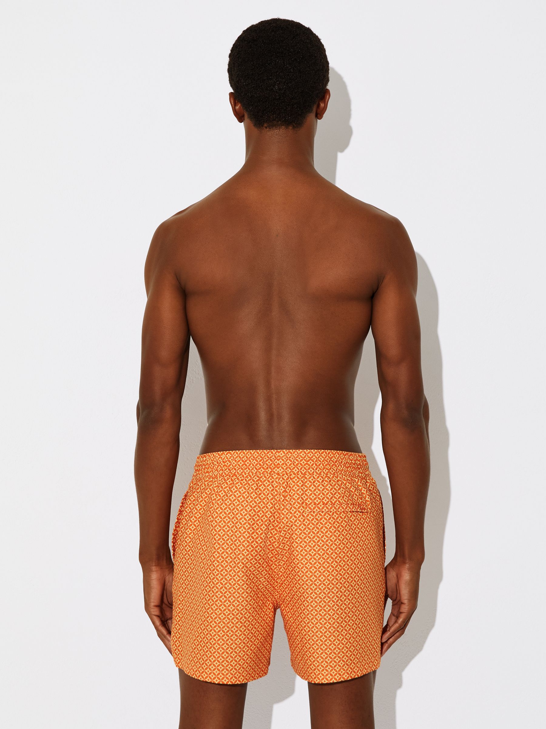 Geometric-Print Swim Shorts in Tangerine Orange - Image 5 of 6