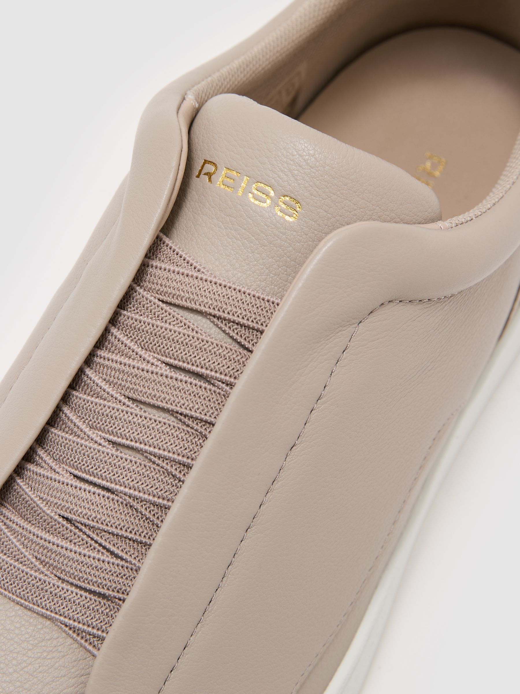 Bonded-Leather Elasticated Trainers in Light Taupe Brown - image 2