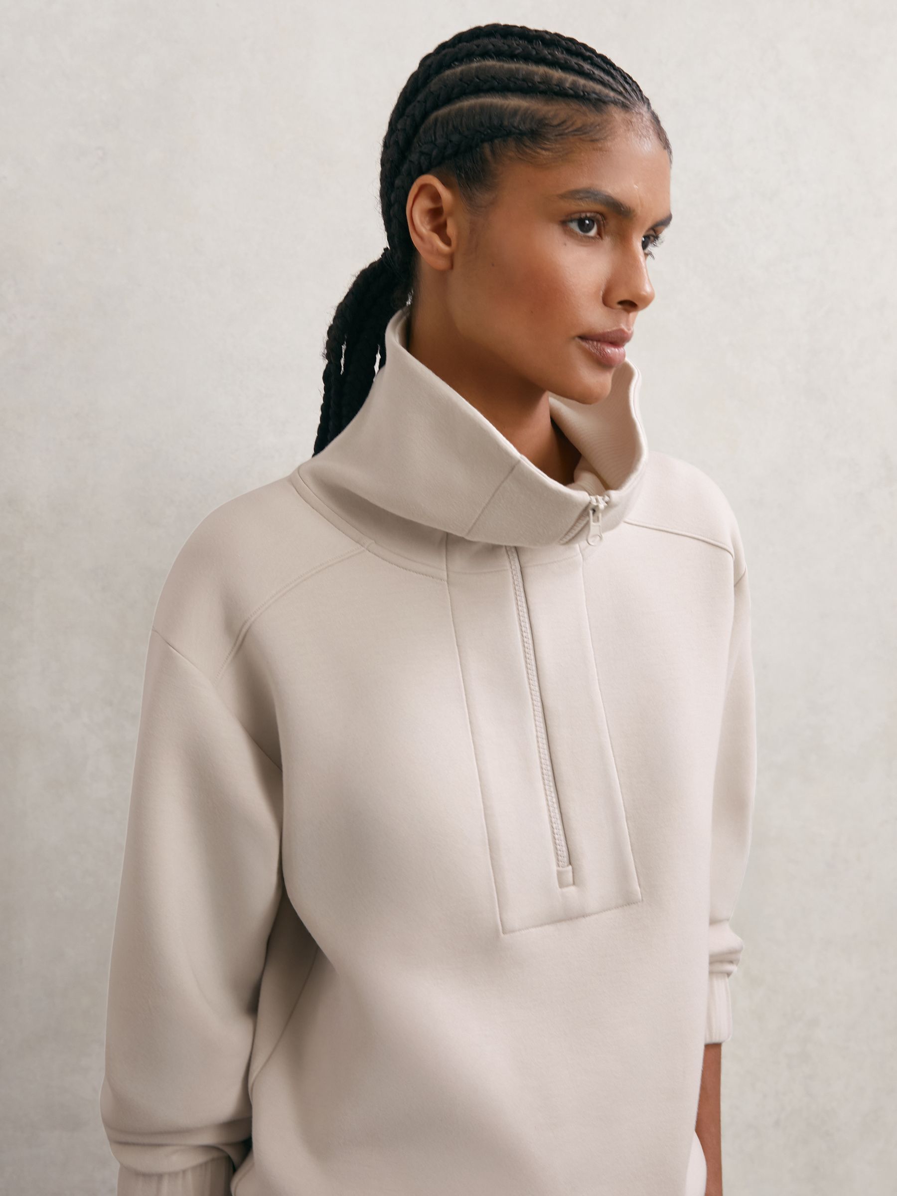 Premium Interlock Half-Zip Sweatshirt in Stone Neutral - image 2