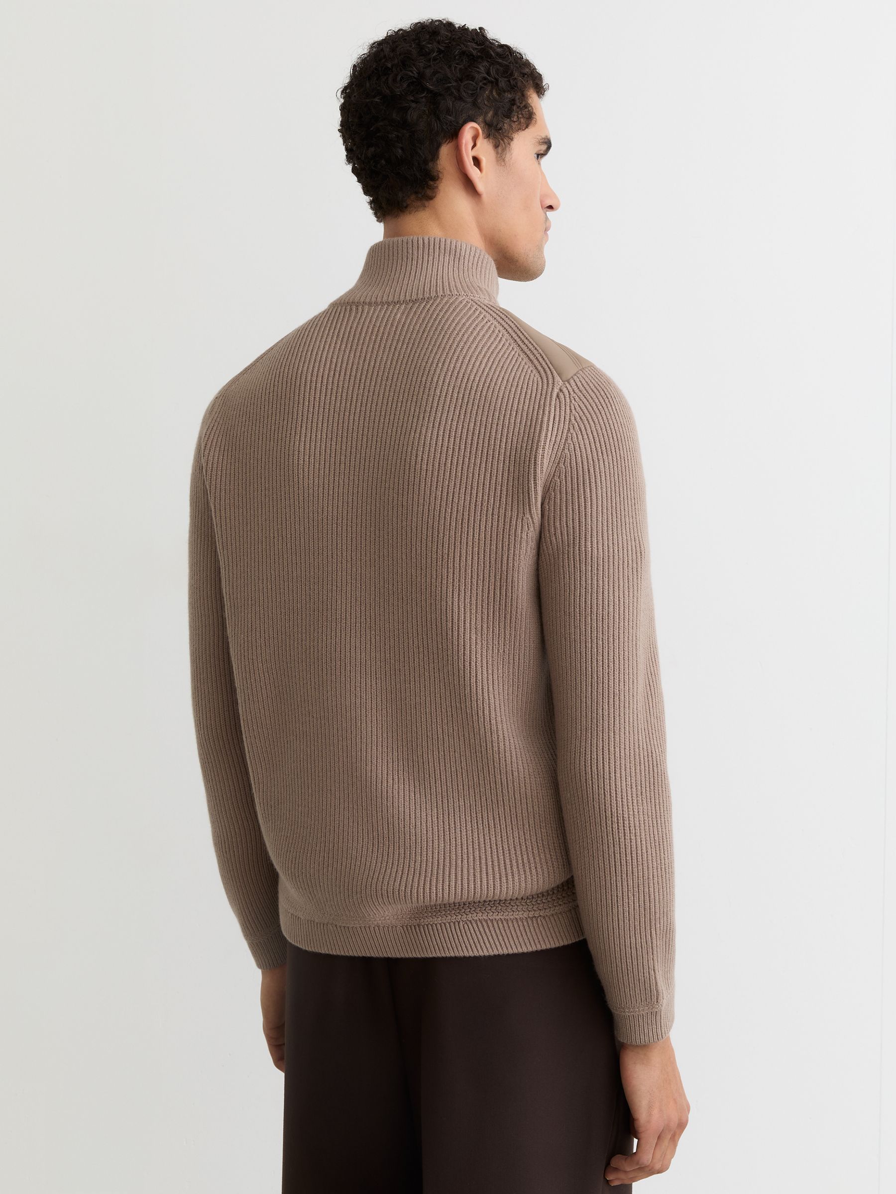 Quilted Rib-Knit Funnel-Neck Jacket in Taupe Brown - image 5
