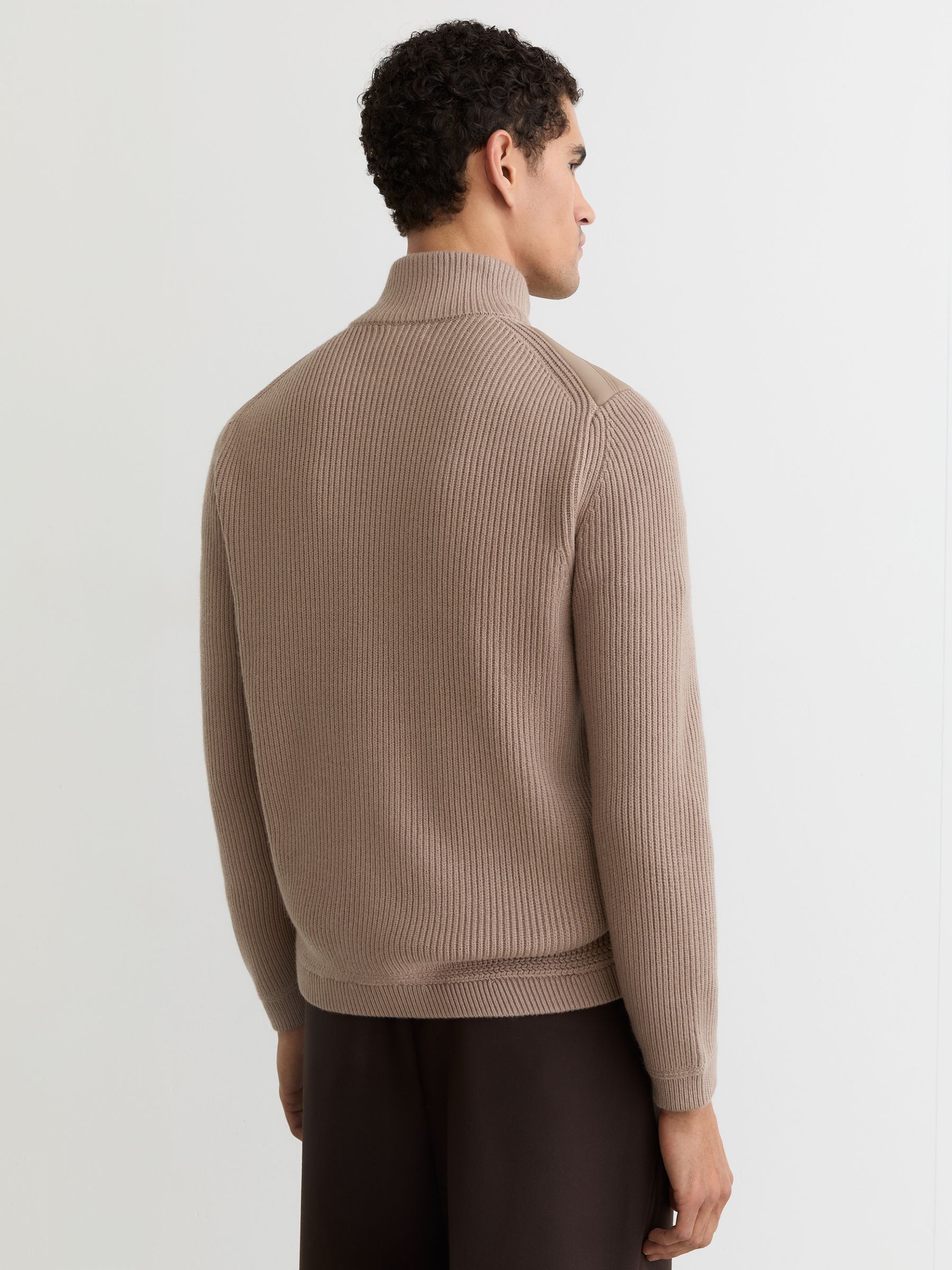 Quilted Rib-Knit Funnel-Neck Jacket in Taupe Brown - Image 5 of 6