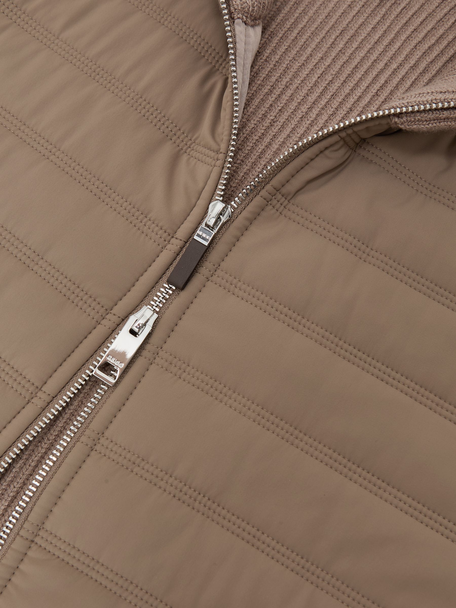 Quilted Rib-Knit Funnel-Neck Jacket in Taupe Brown - image 3