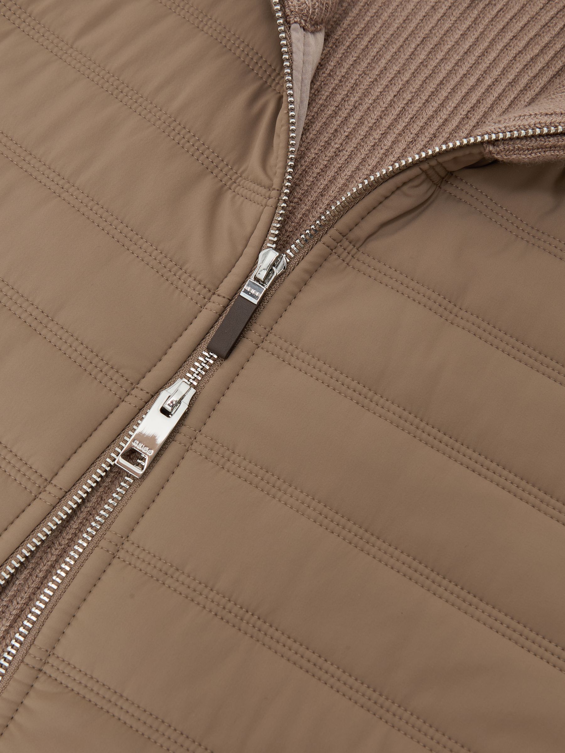 Quilted Rib-Knit Funnel-Neck Jacket in Taupe Brown - Image 6 of 6