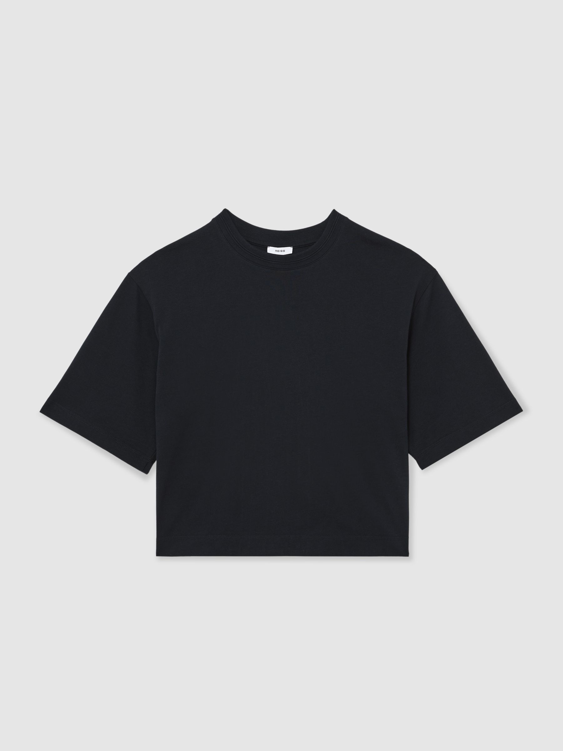 Cotton Ribbed-Neck Oversized T-Shirt in Navy - image 1